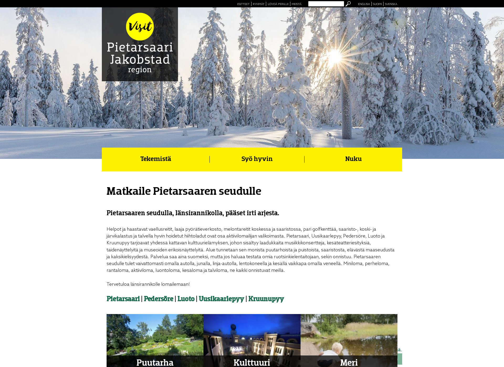 Skärmdump för visitpedersöre.fi