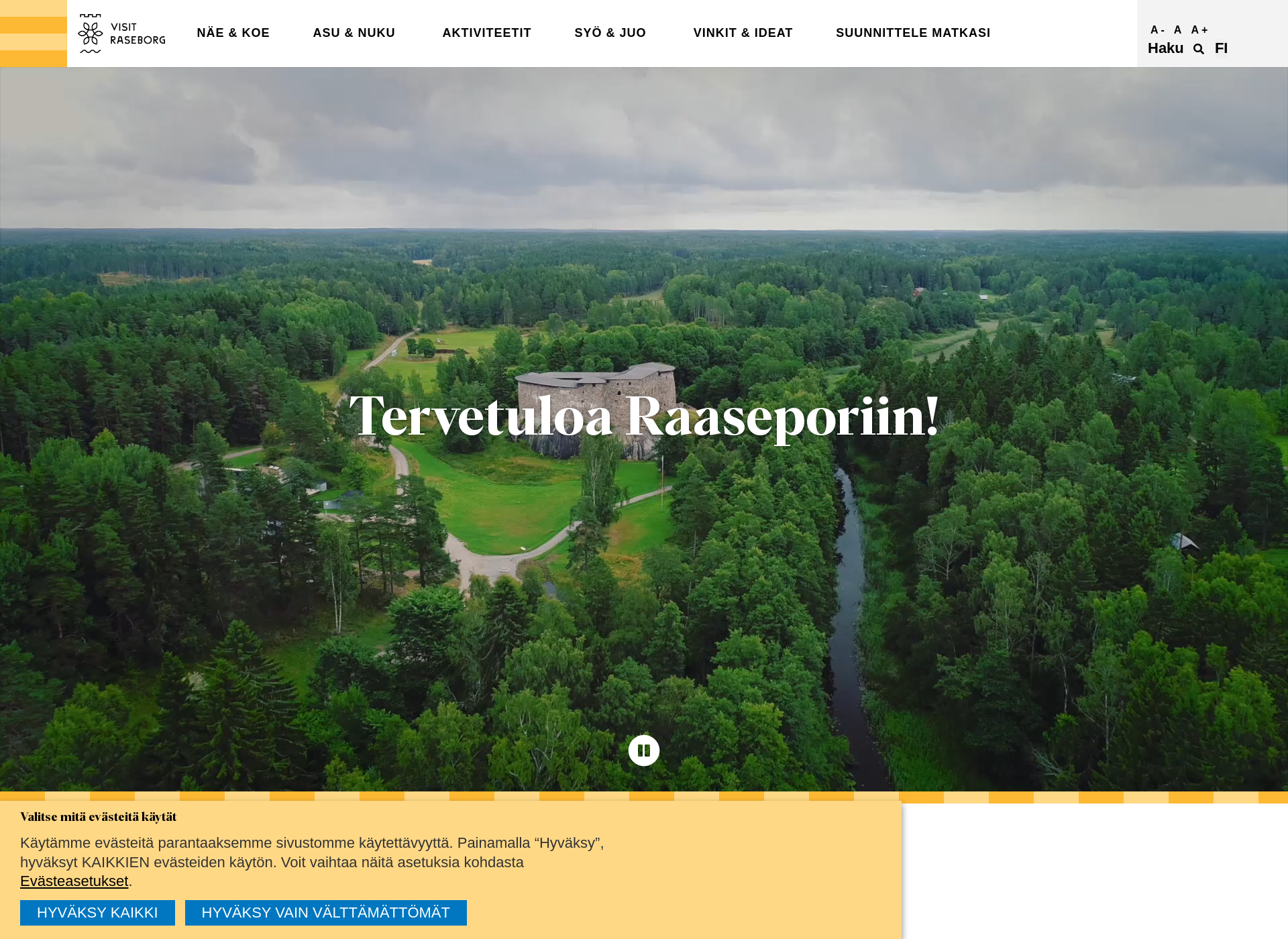 Skärmdump för visitraasepori.fi
