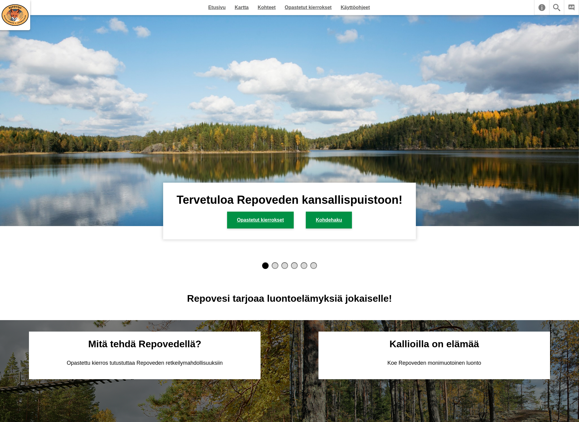Skärmdump för visitrepovesi.fi
