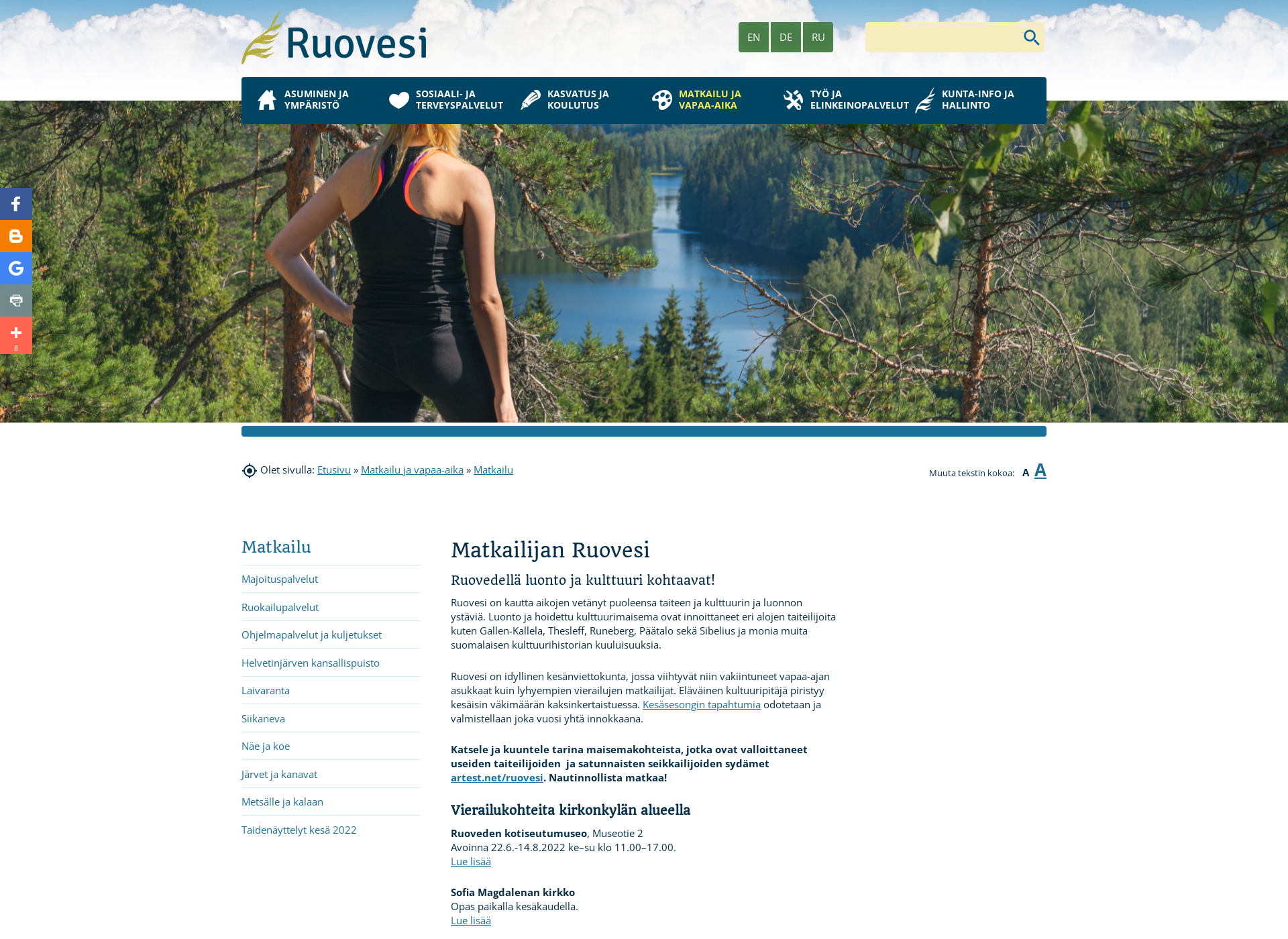 Skärmdump för visitruovesi.fi