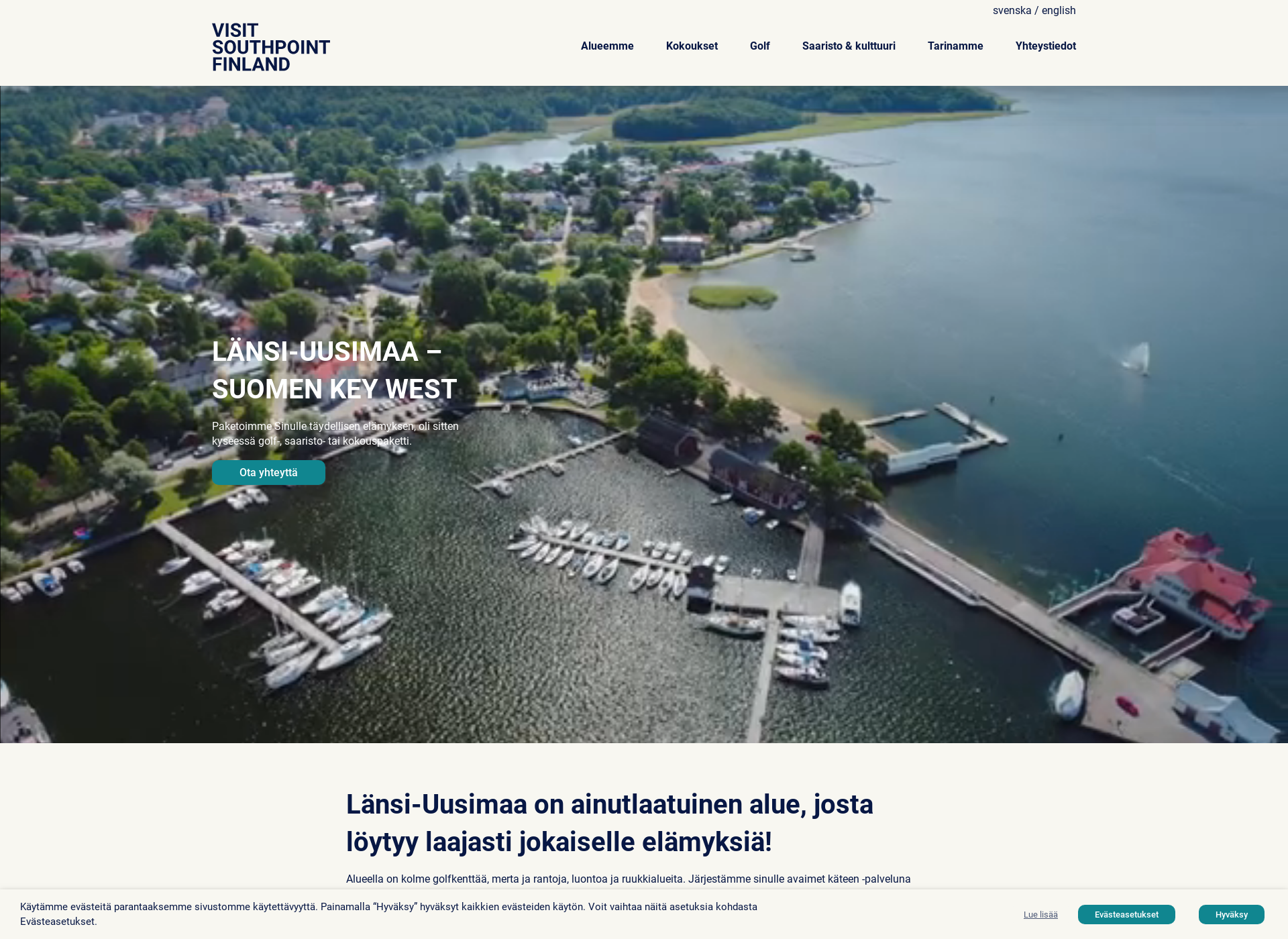 Skärmdump för visitsouthpointfinland.fi