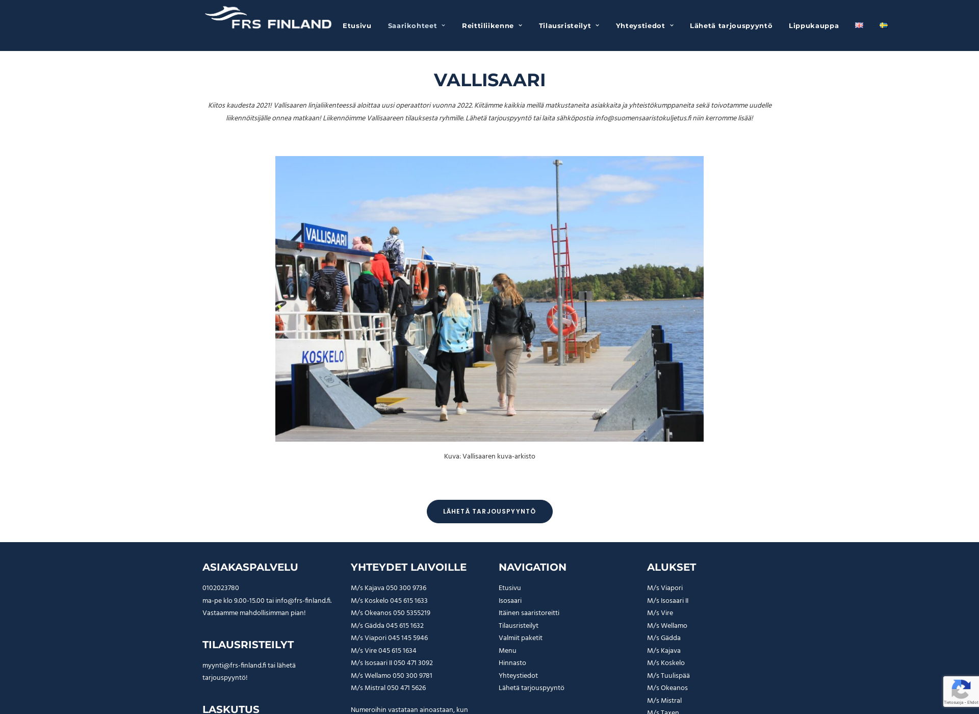 Skärmdump för visitvallisaari.fi
