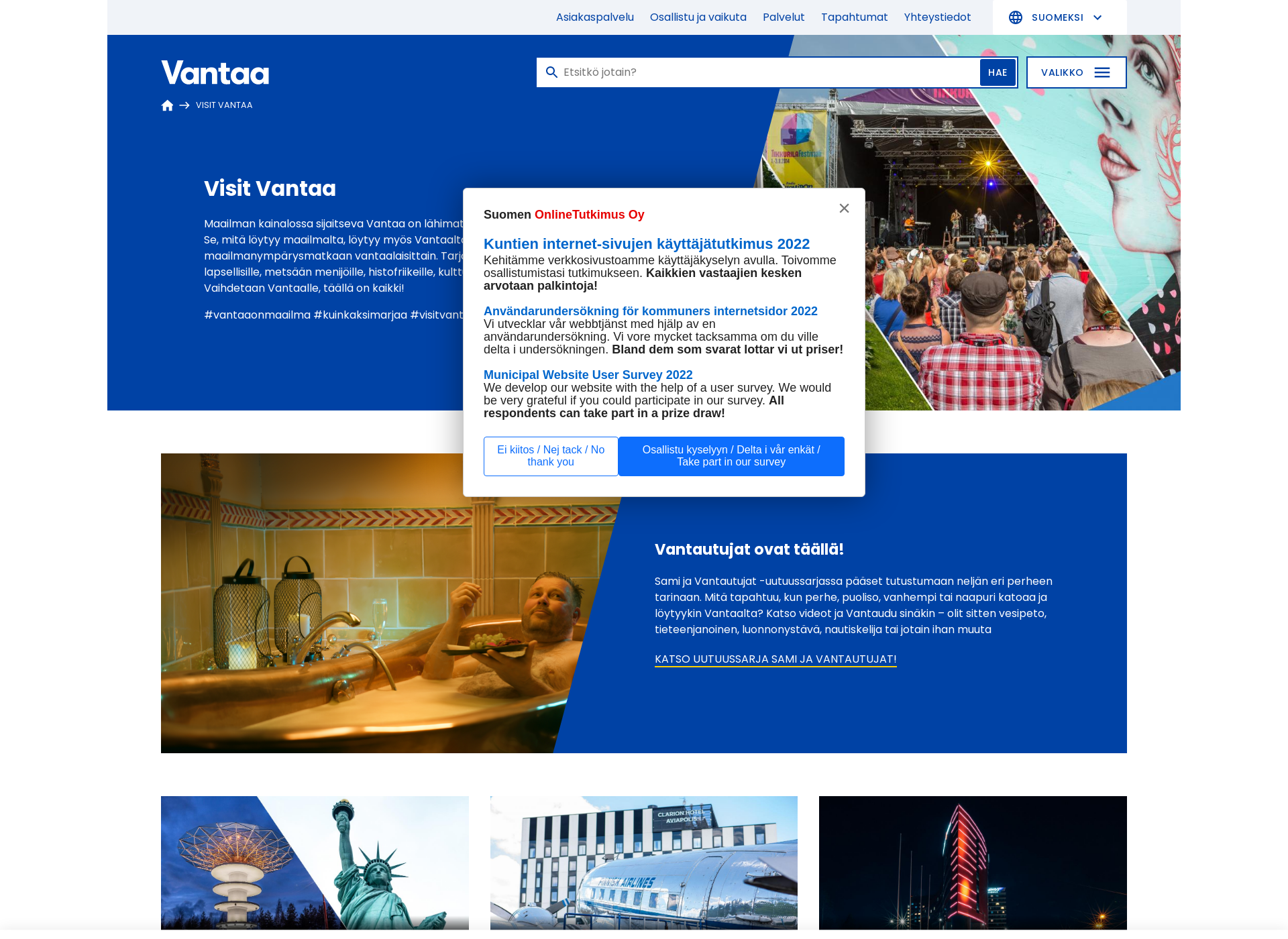 Screenshot for visitvantaa.fi
