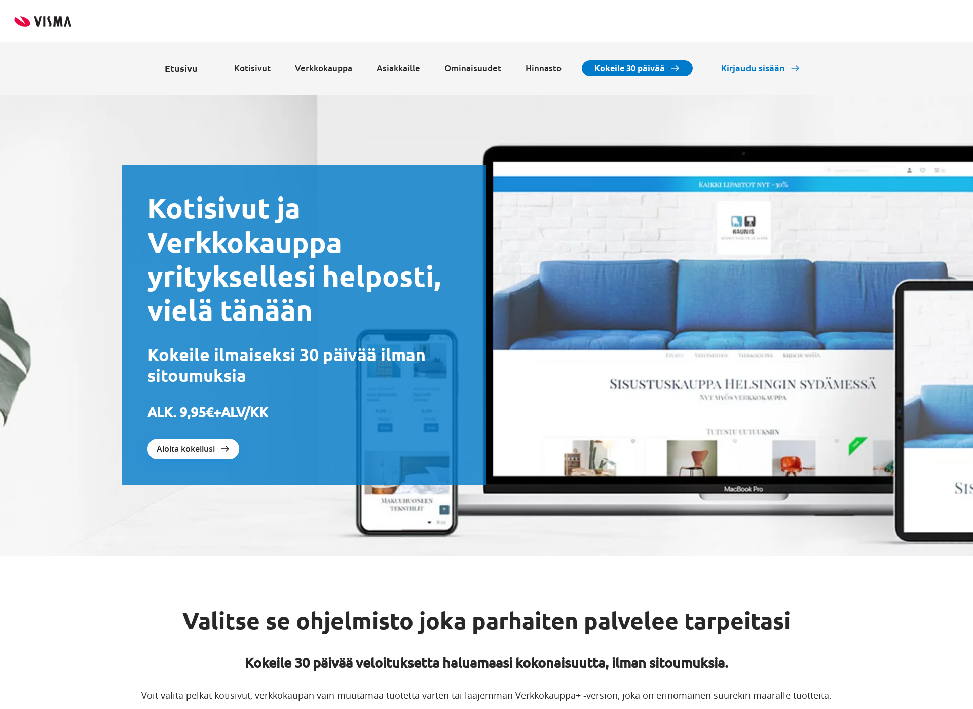 Skärmdump för vismawebshop.fi