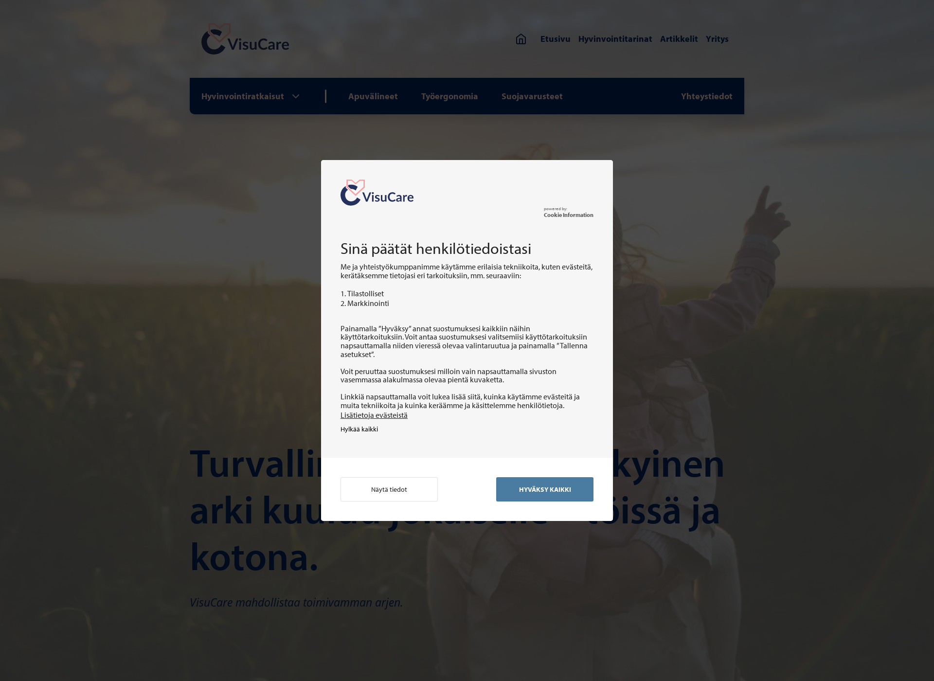 Skärmdump för visucare.fi