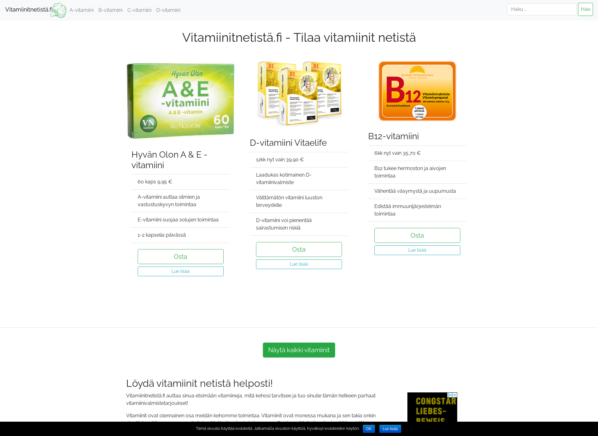 Screenshot for vitamiinitnetistä.fi