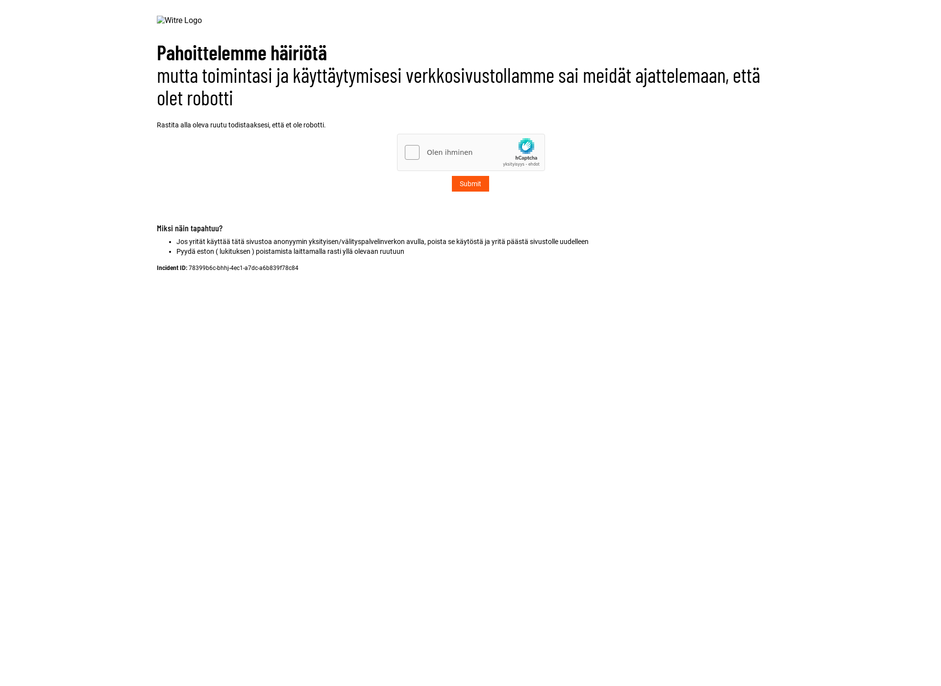 Skärmdump för vitre.fi