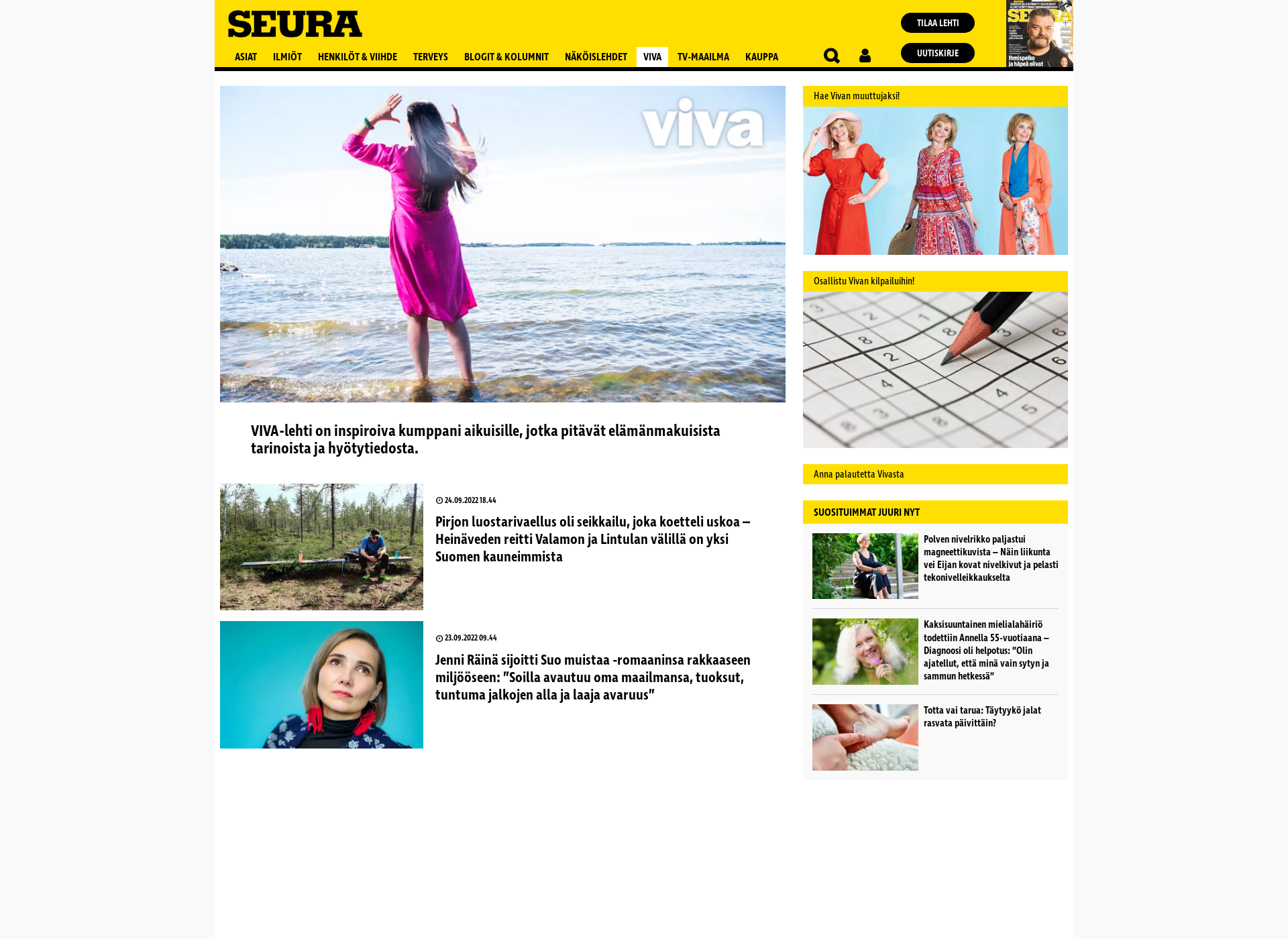 Skärmdump för viva-lehti.fi