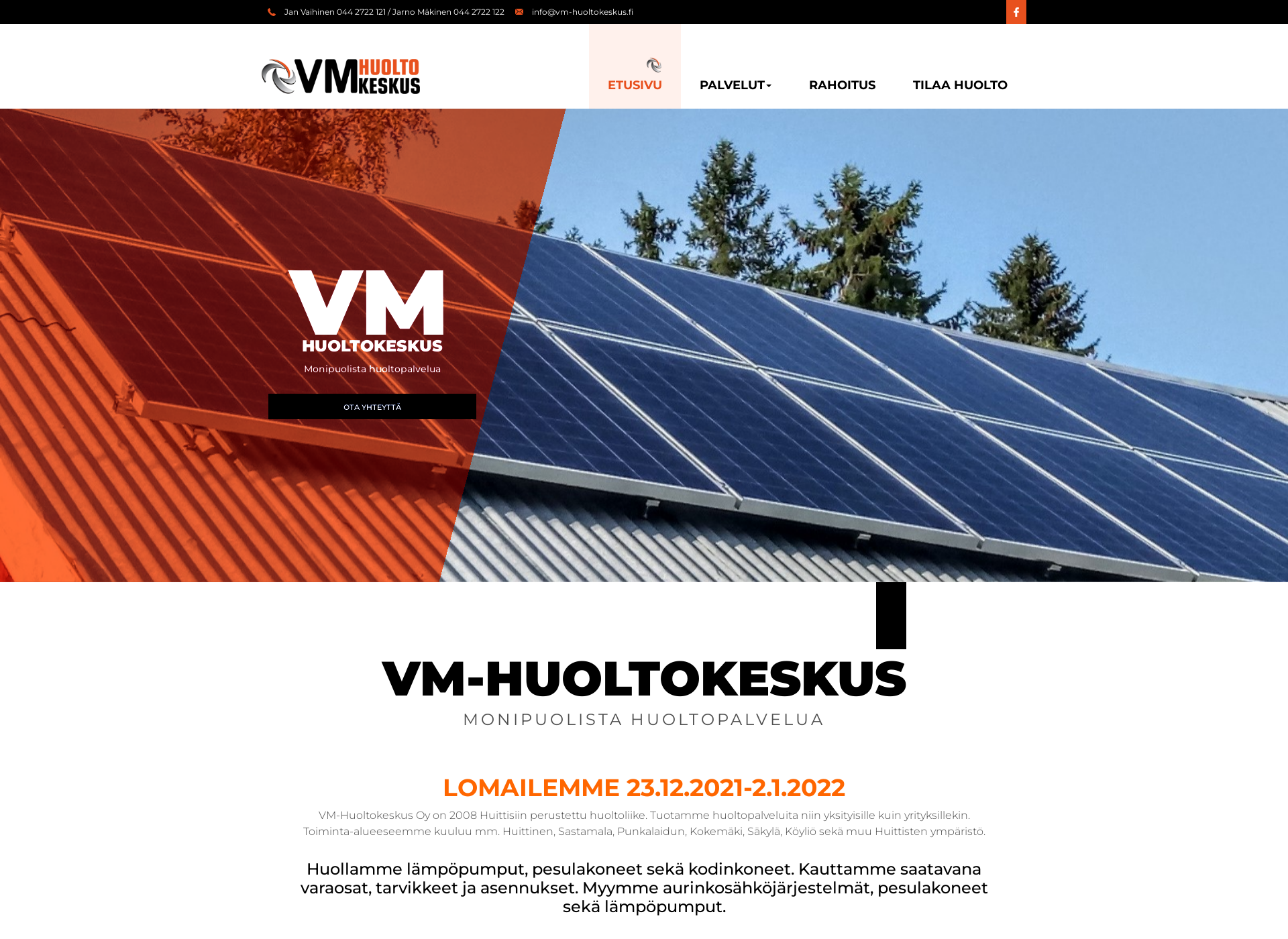 Skärmdump för vm-huoltokeskus.fi
