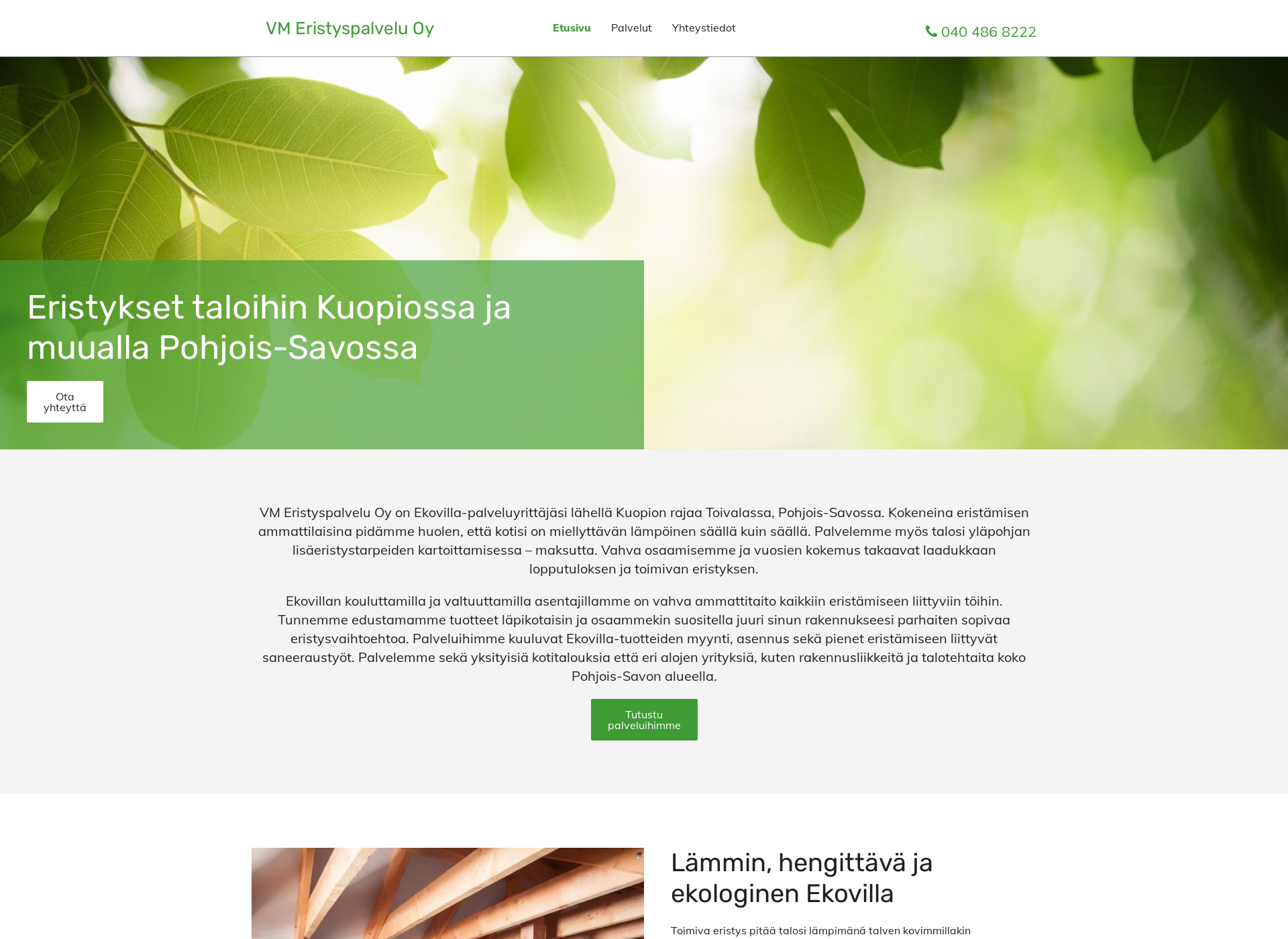 Skärmdump för vmeristyspalvelu.fi