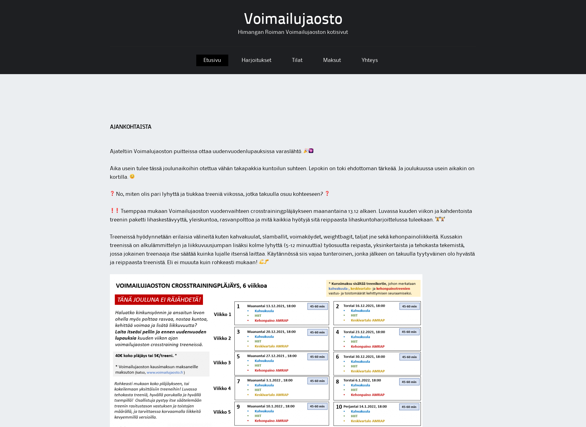 Skärmdump för voimailujaosto.fi