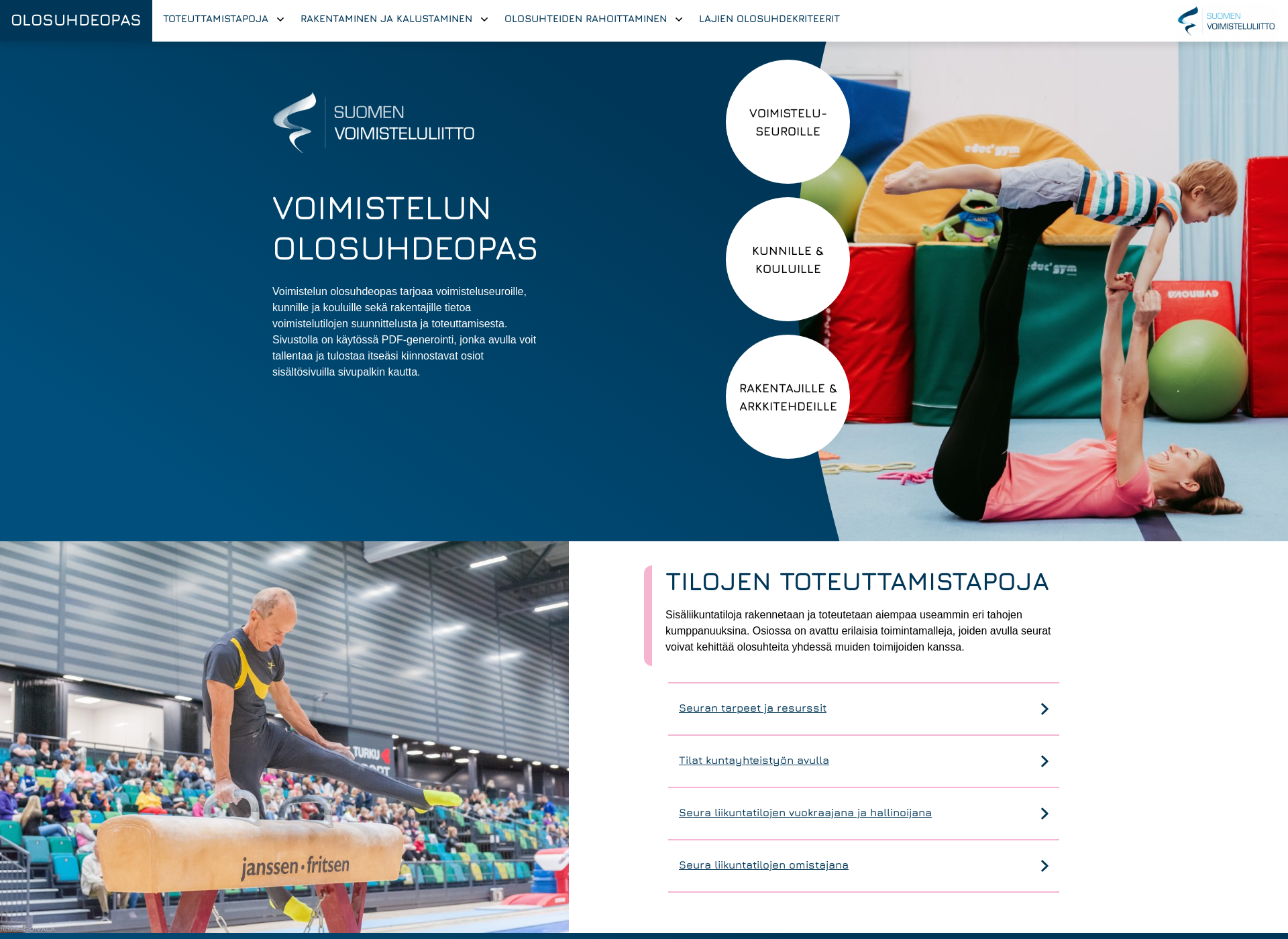 Skärmdump för voimistelunolosuhdeopas.fi