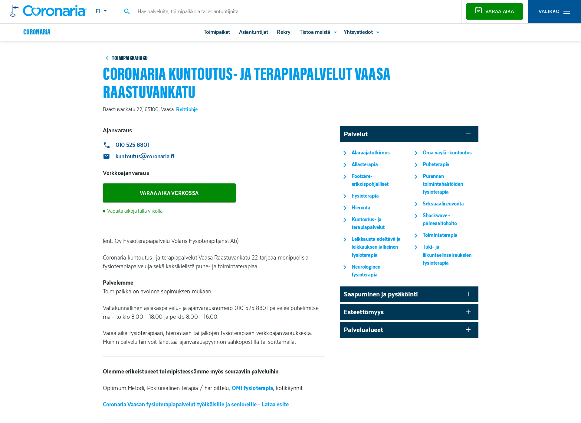 Skärmdump för volarisfysio.fi