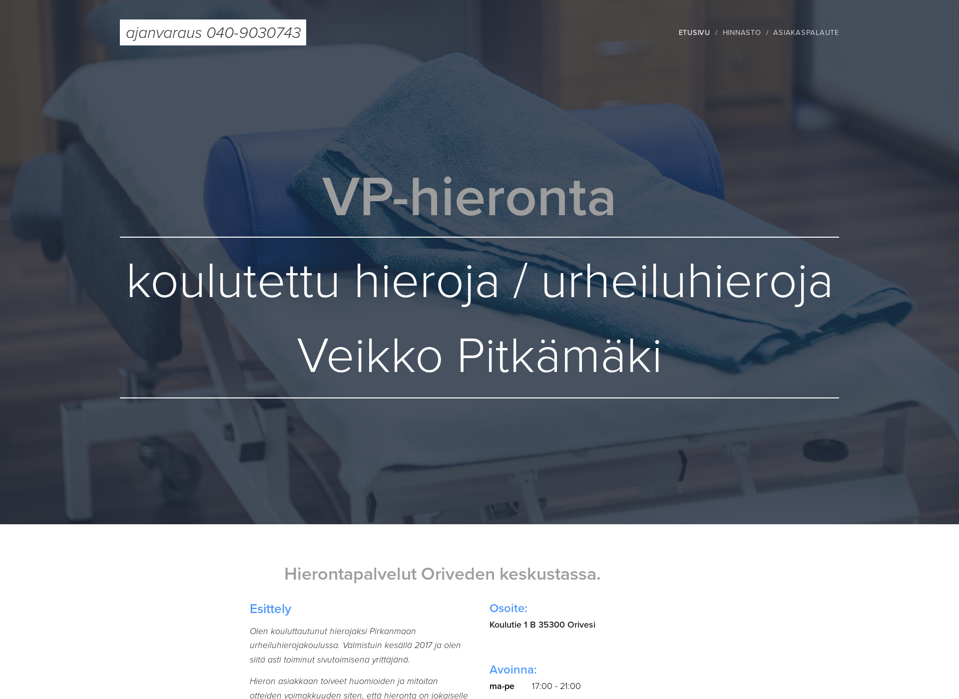Skärmdump för vp-hieronta.fi