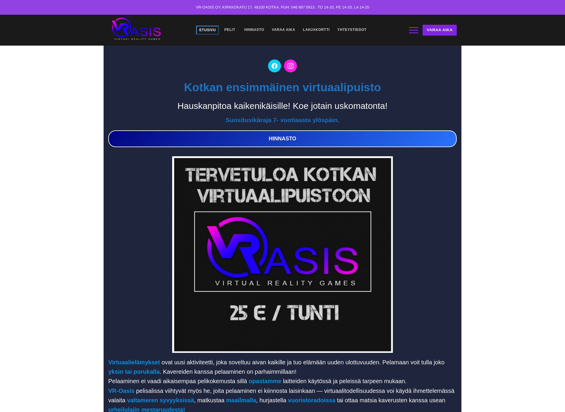 Skärmdump för vr-oasis.fi
