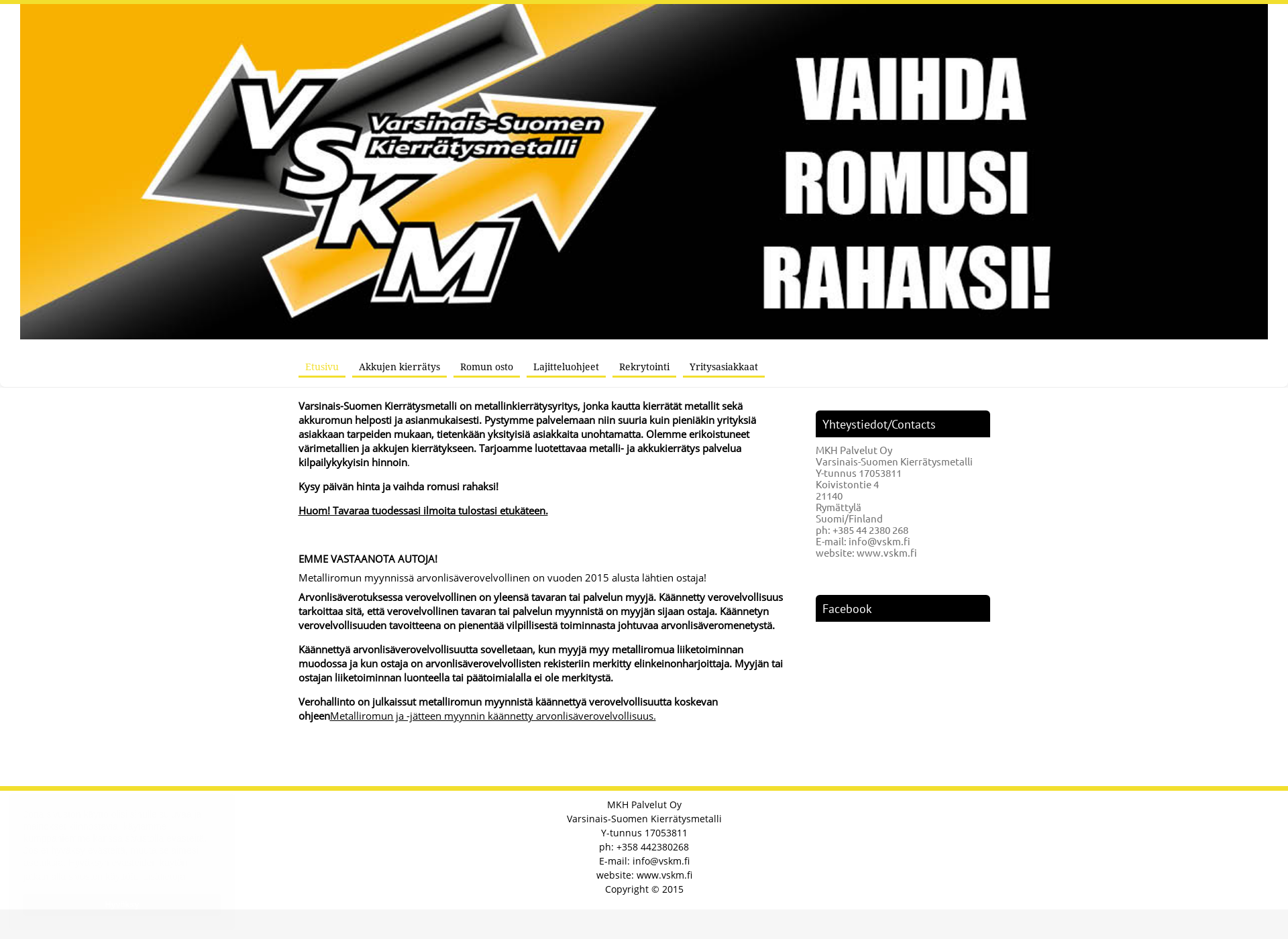 Skärmdump för vskm.fi