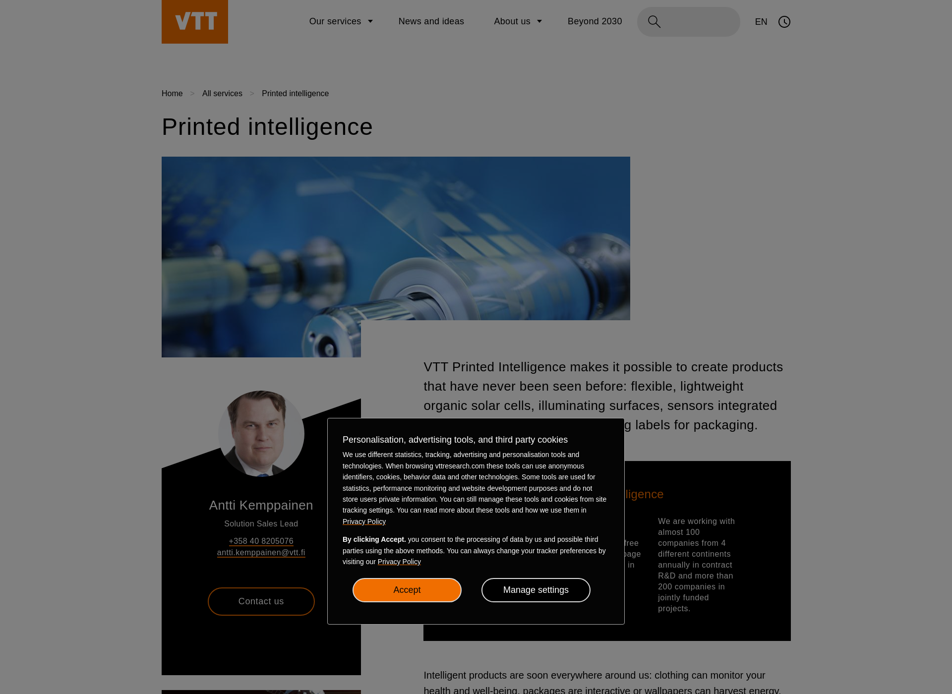 Skärmdump för vttprintedintelligence.fi