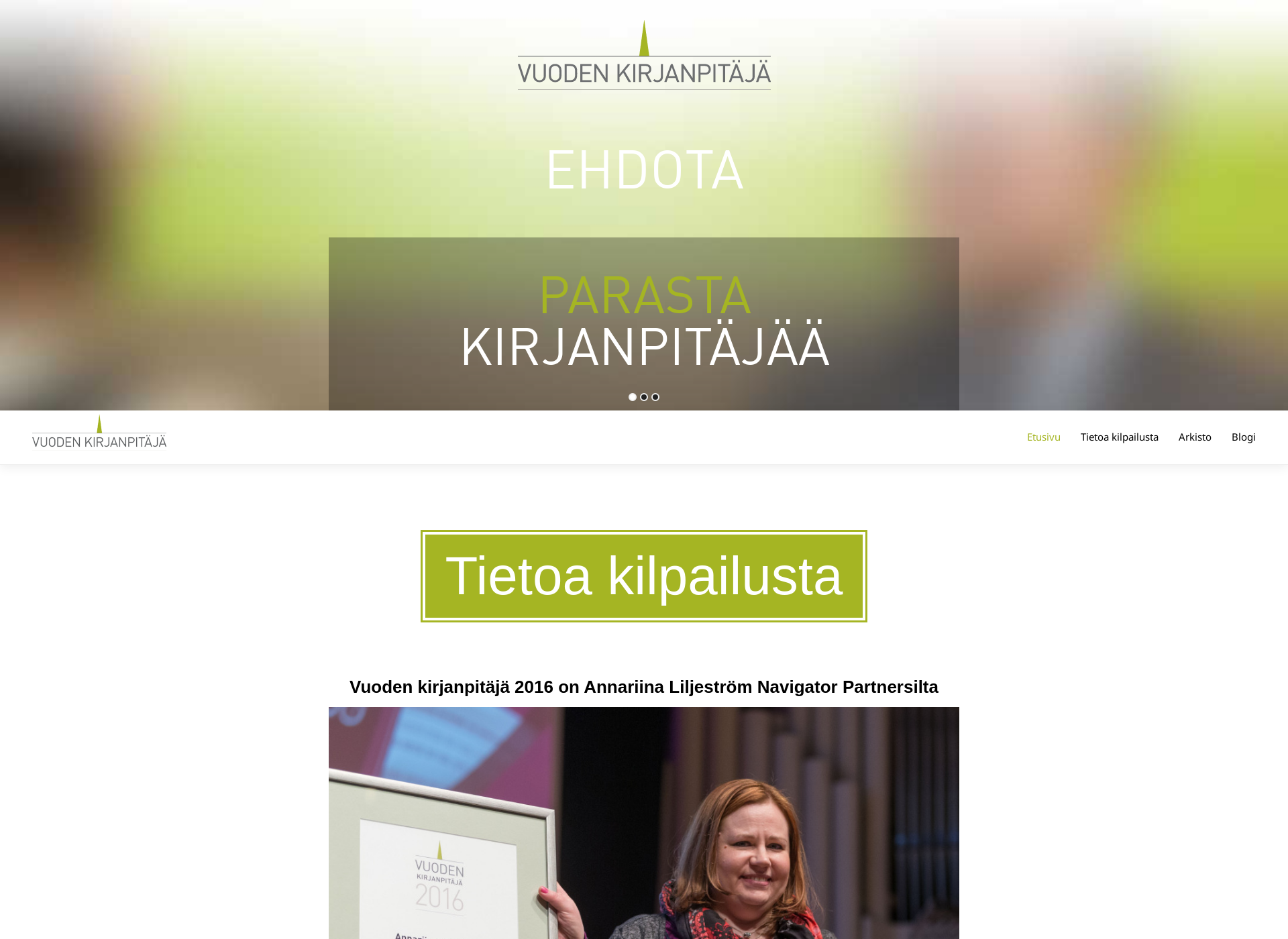 Skärmdump för vuodenkirjanpitaja.fi