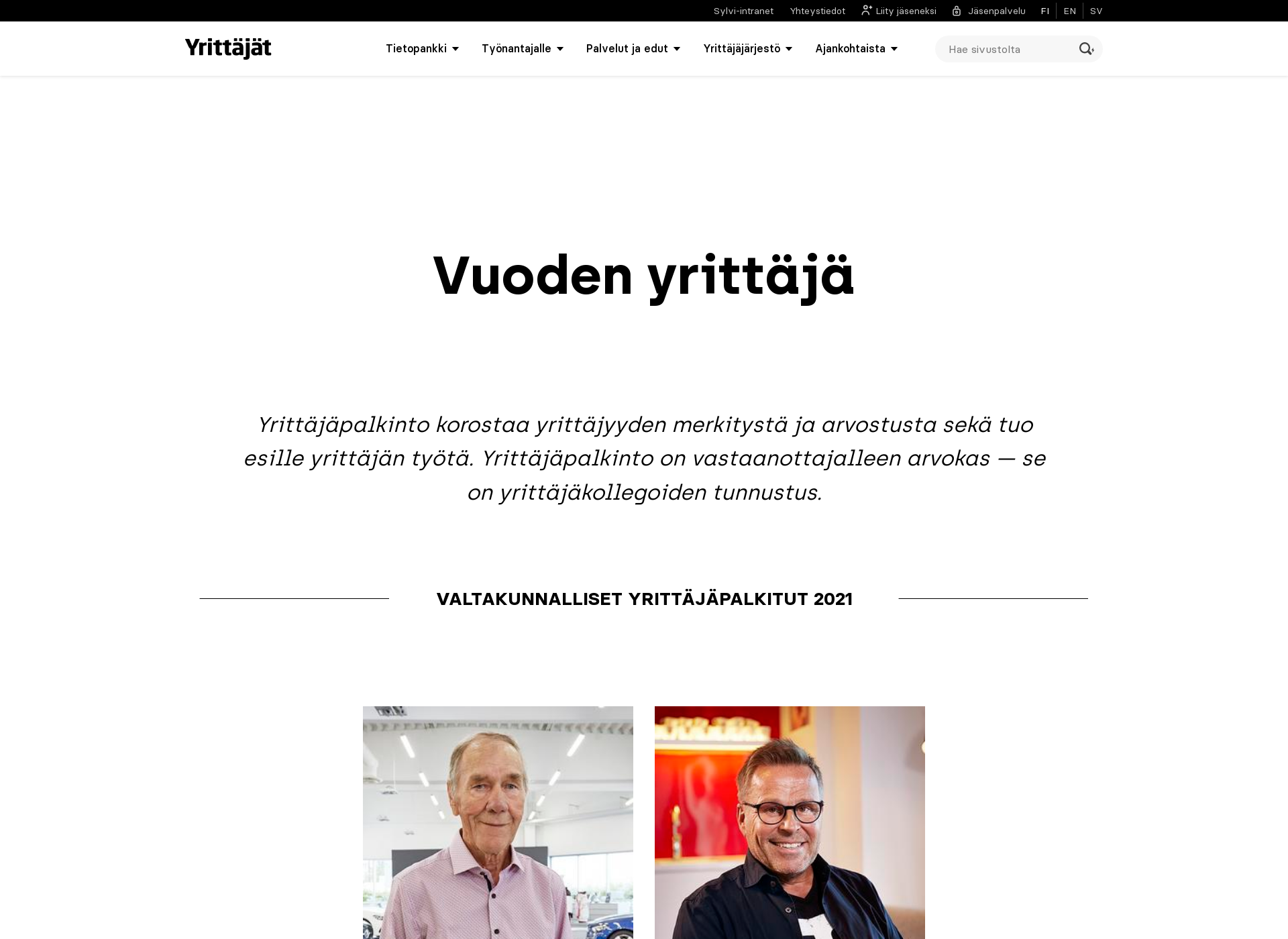 Screenshot for vuodenyrittaja.fi