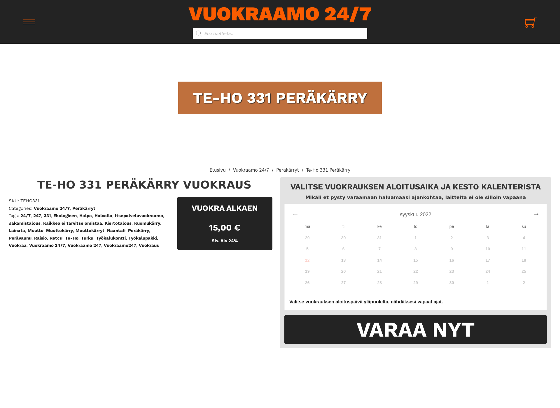 Skärmdump för vuokraaperakarry.fi