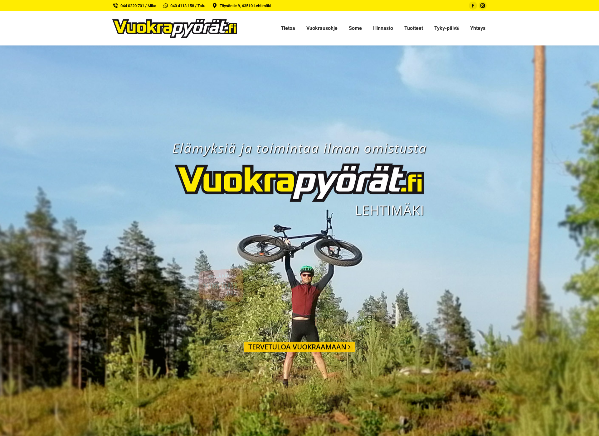 Skärmdump för vuokrapyörät.fi