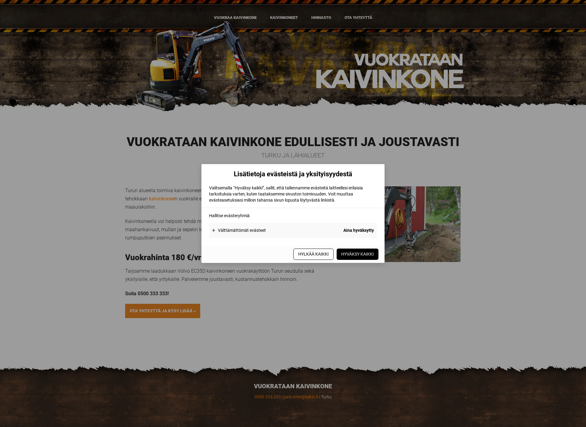 Skärmdump för vuokrataankaivinkone.fi