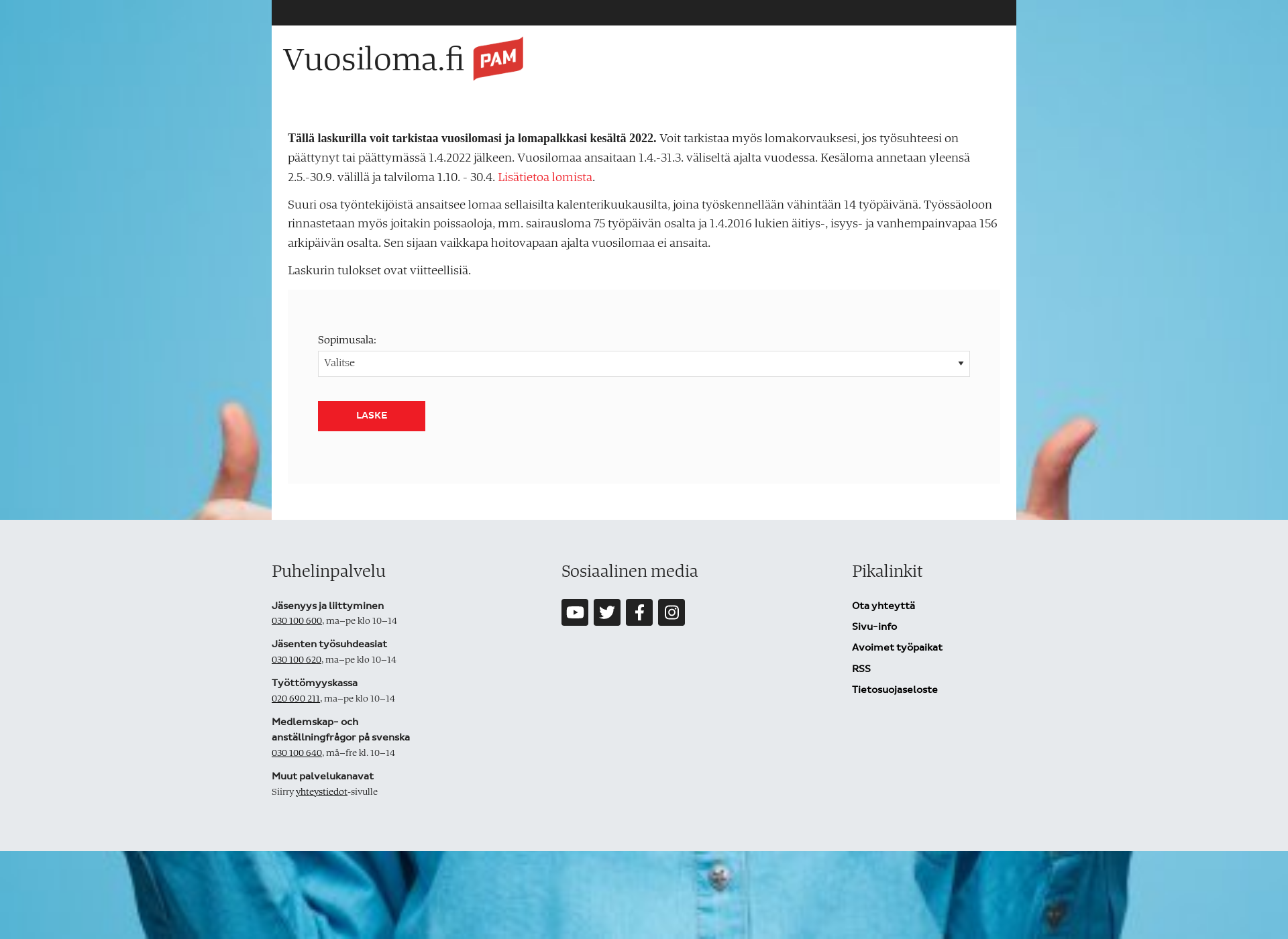 Skärmdump för vuosiloma.fi