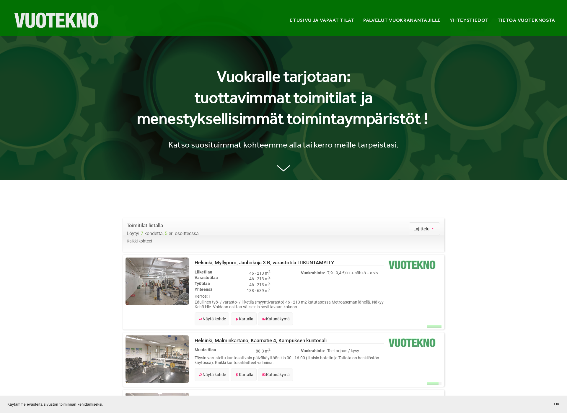 Skärmdump för vuotekno.fi