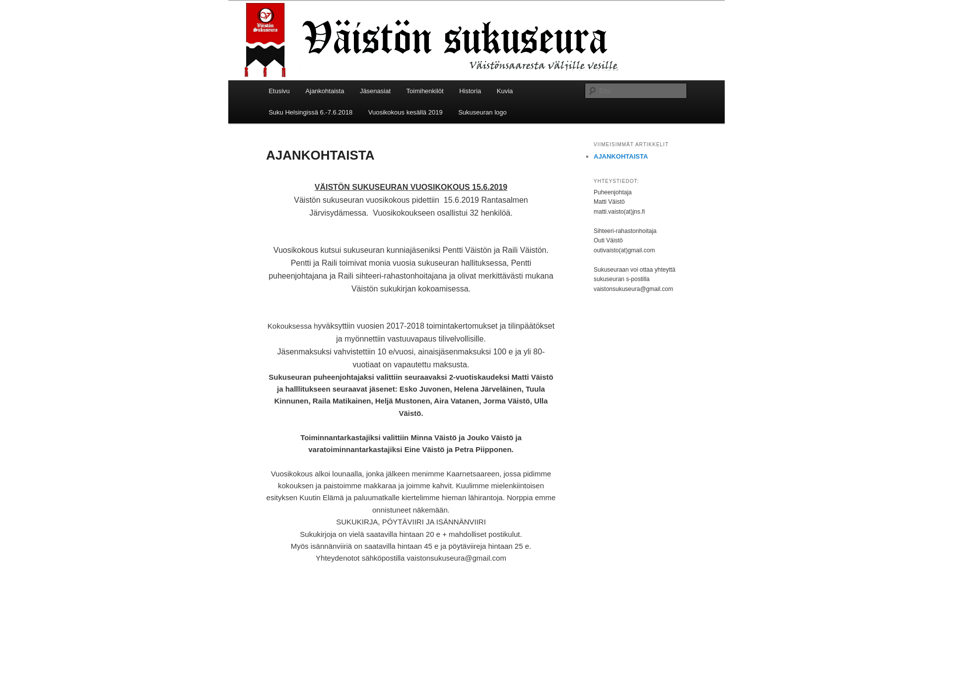 Skärmdump för väistöjensukuseura.fi