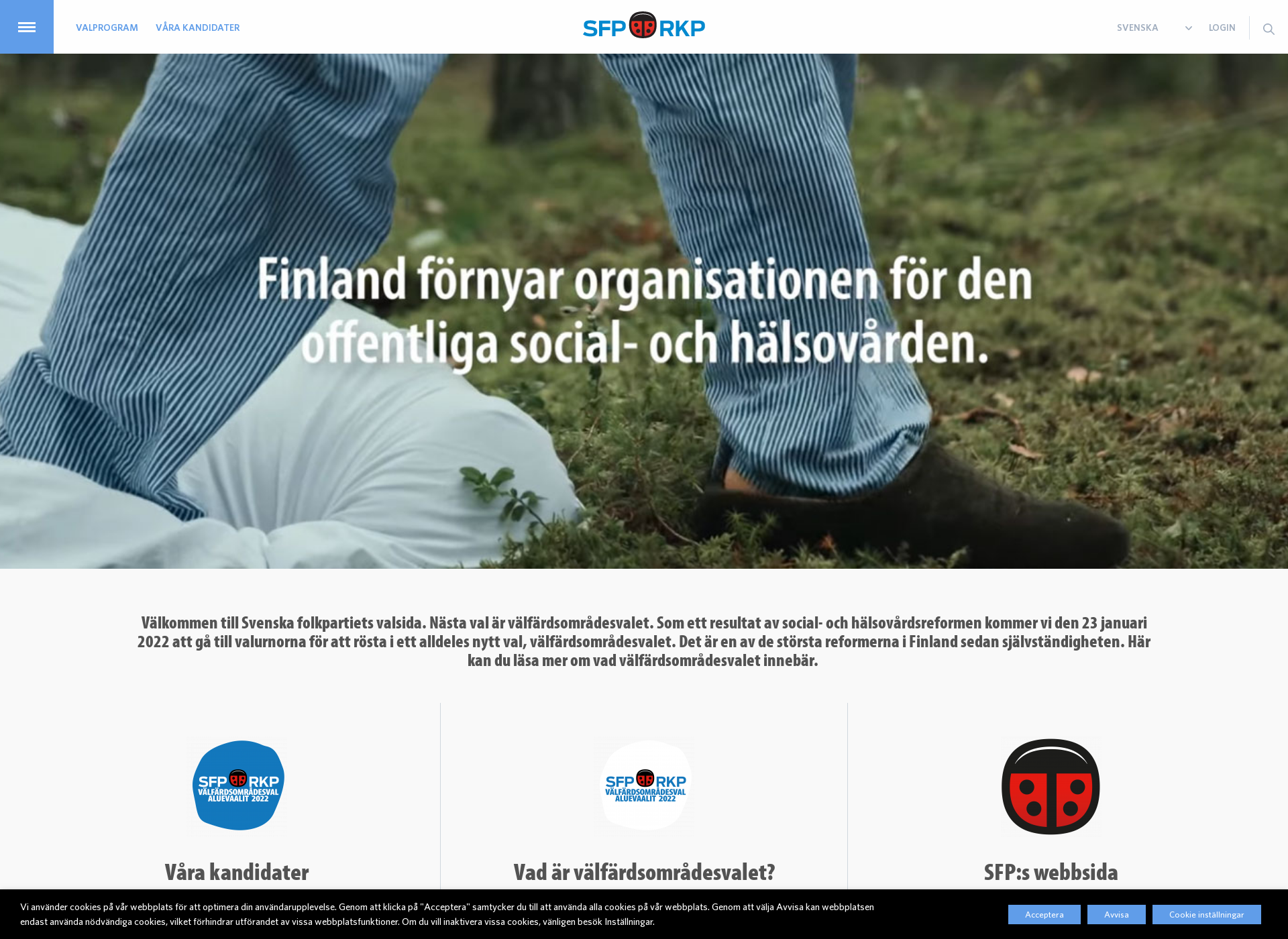 Skärmdump för välfärdsområdesval.fi