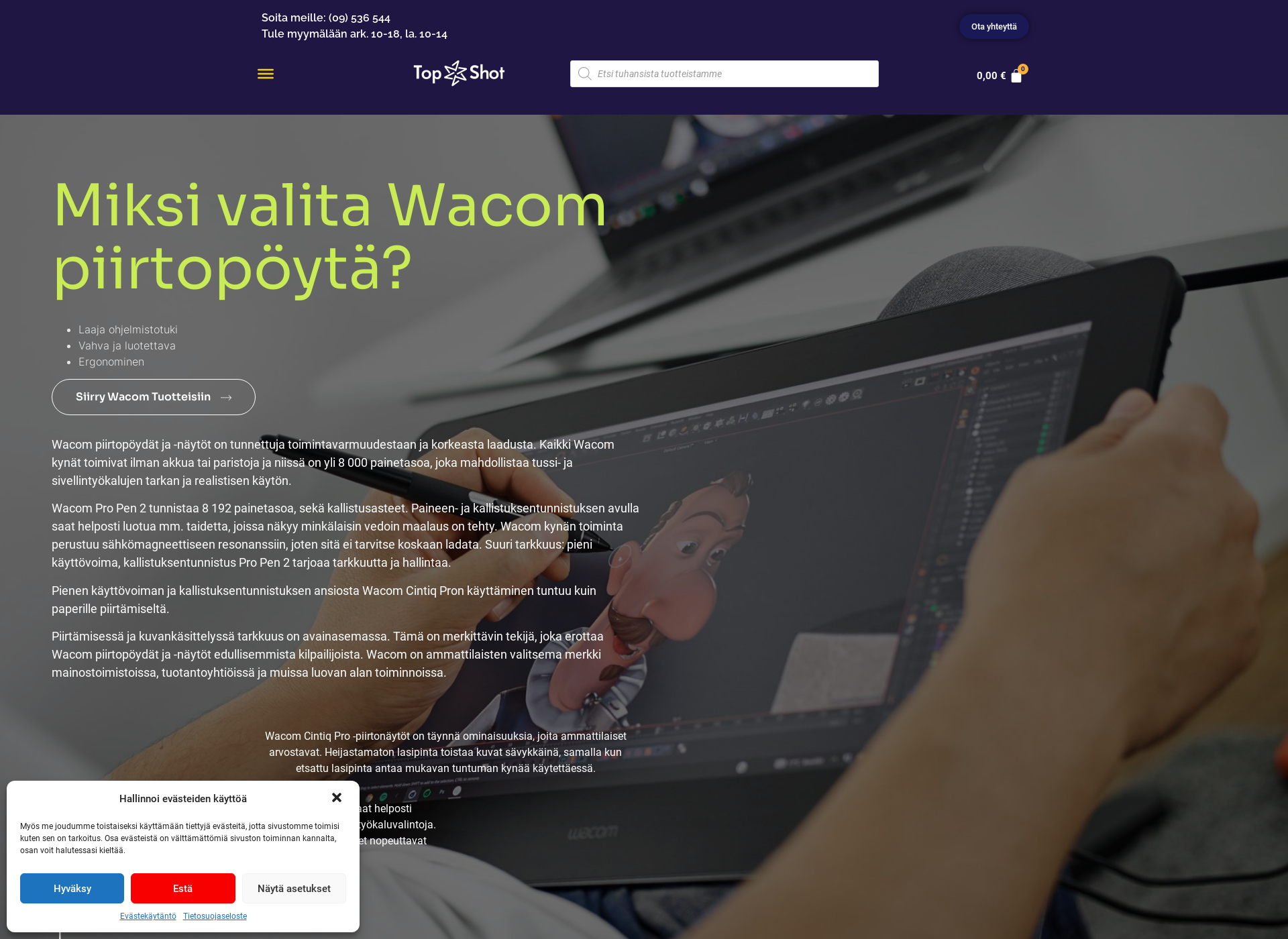 Skärmdump för wacom.fi