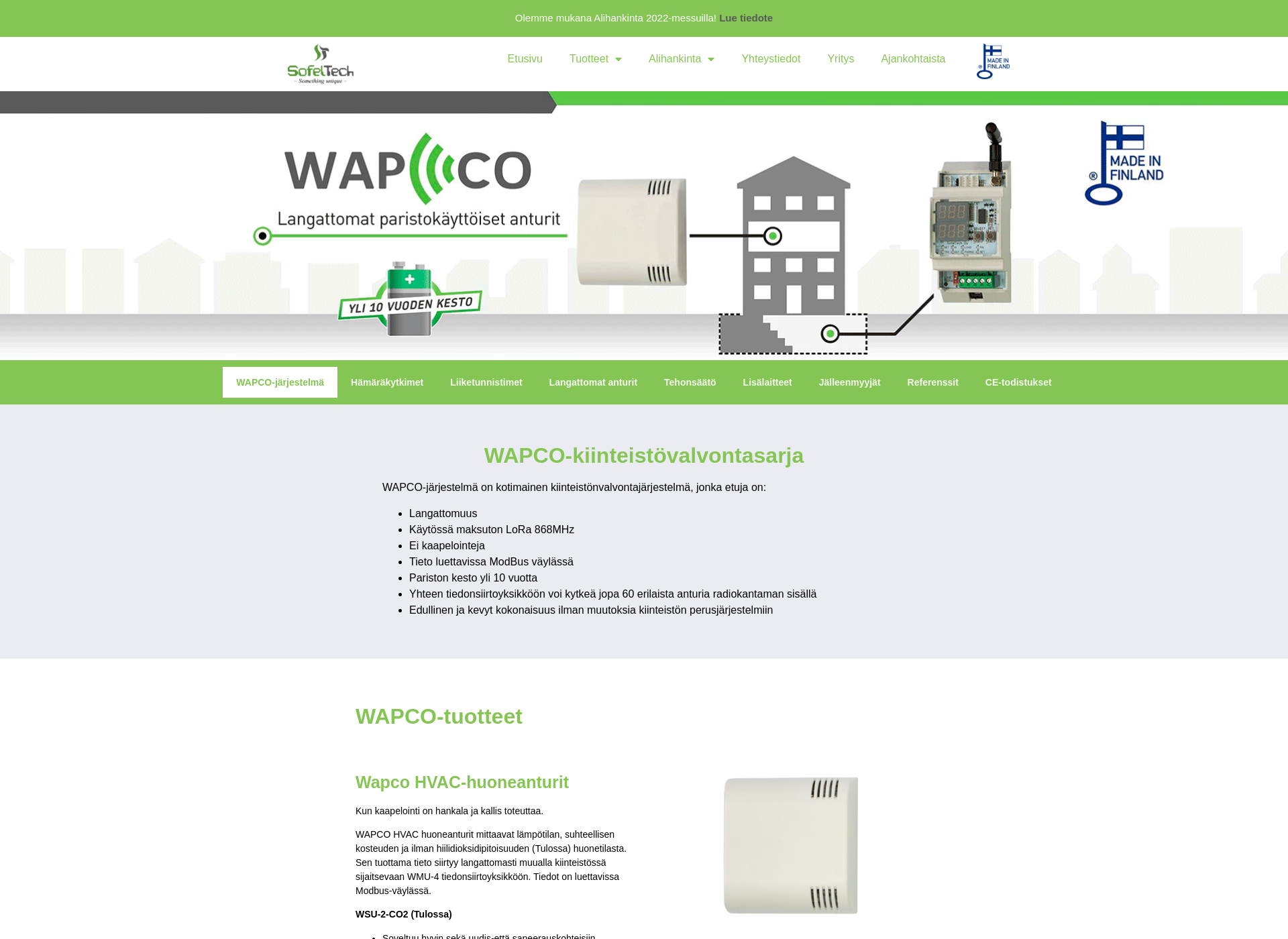 Skärmdump för wapco.fi