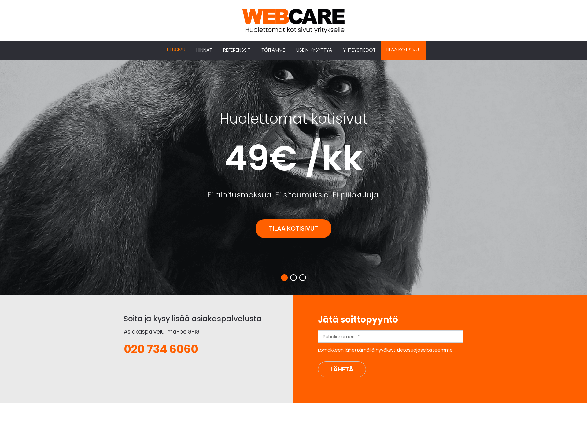 Skärmdump för webcare.fi