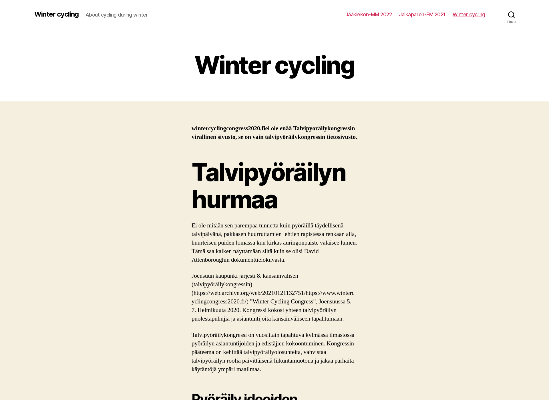 Näyttökuva wintercyclingcongress2020.fi