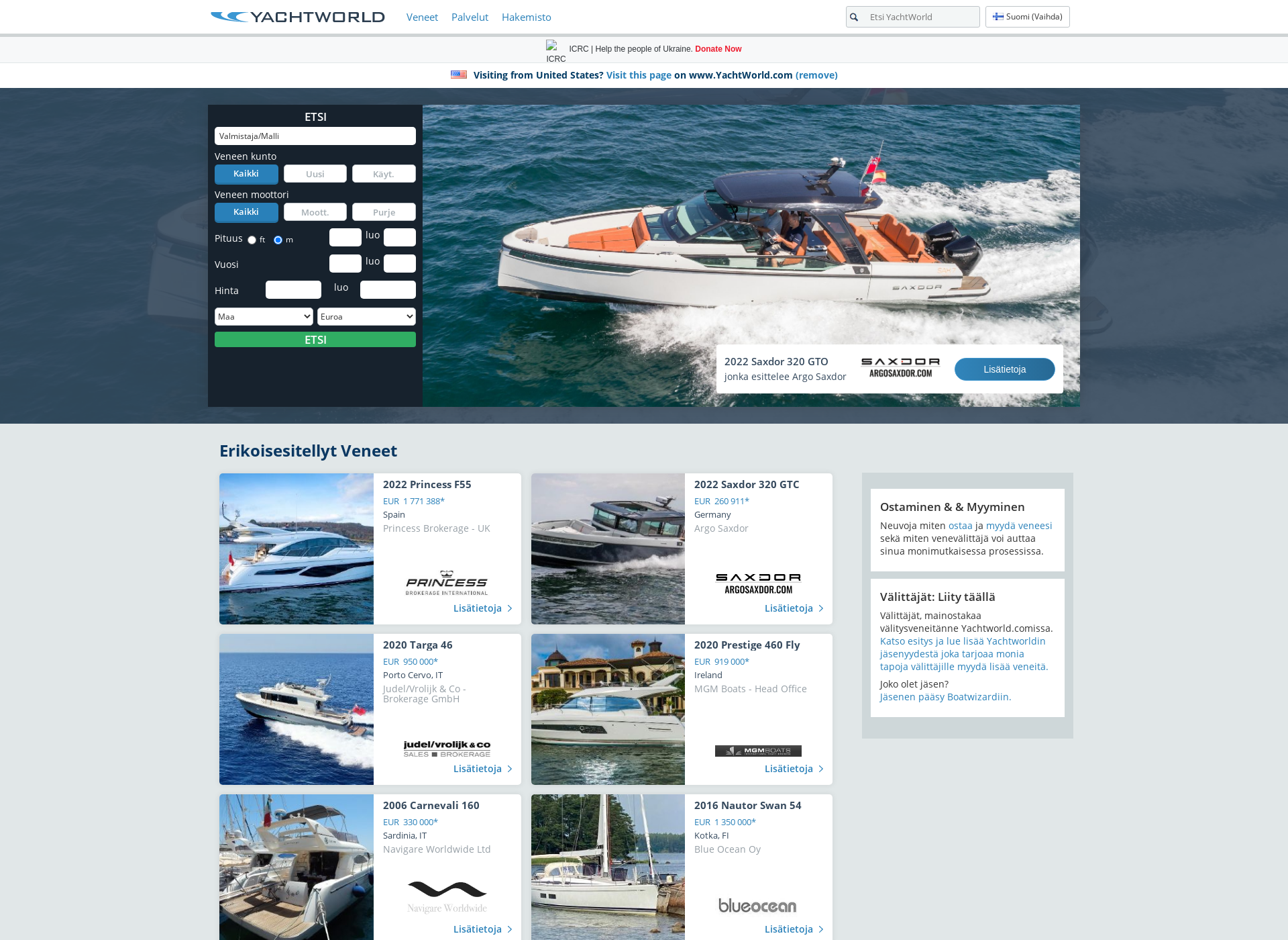Skärmdump för yachtworld.fi