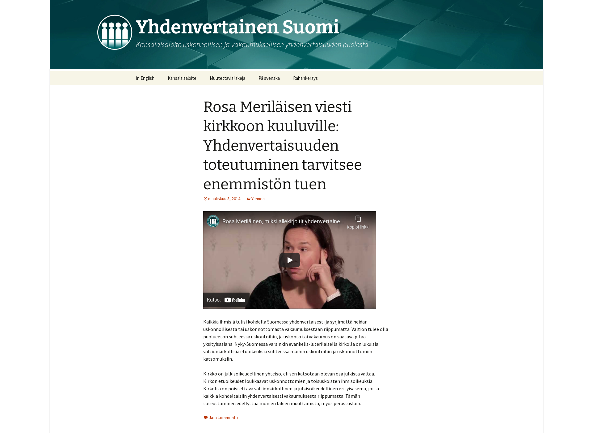 Screenshot for yhdenvertainensuomi.fi