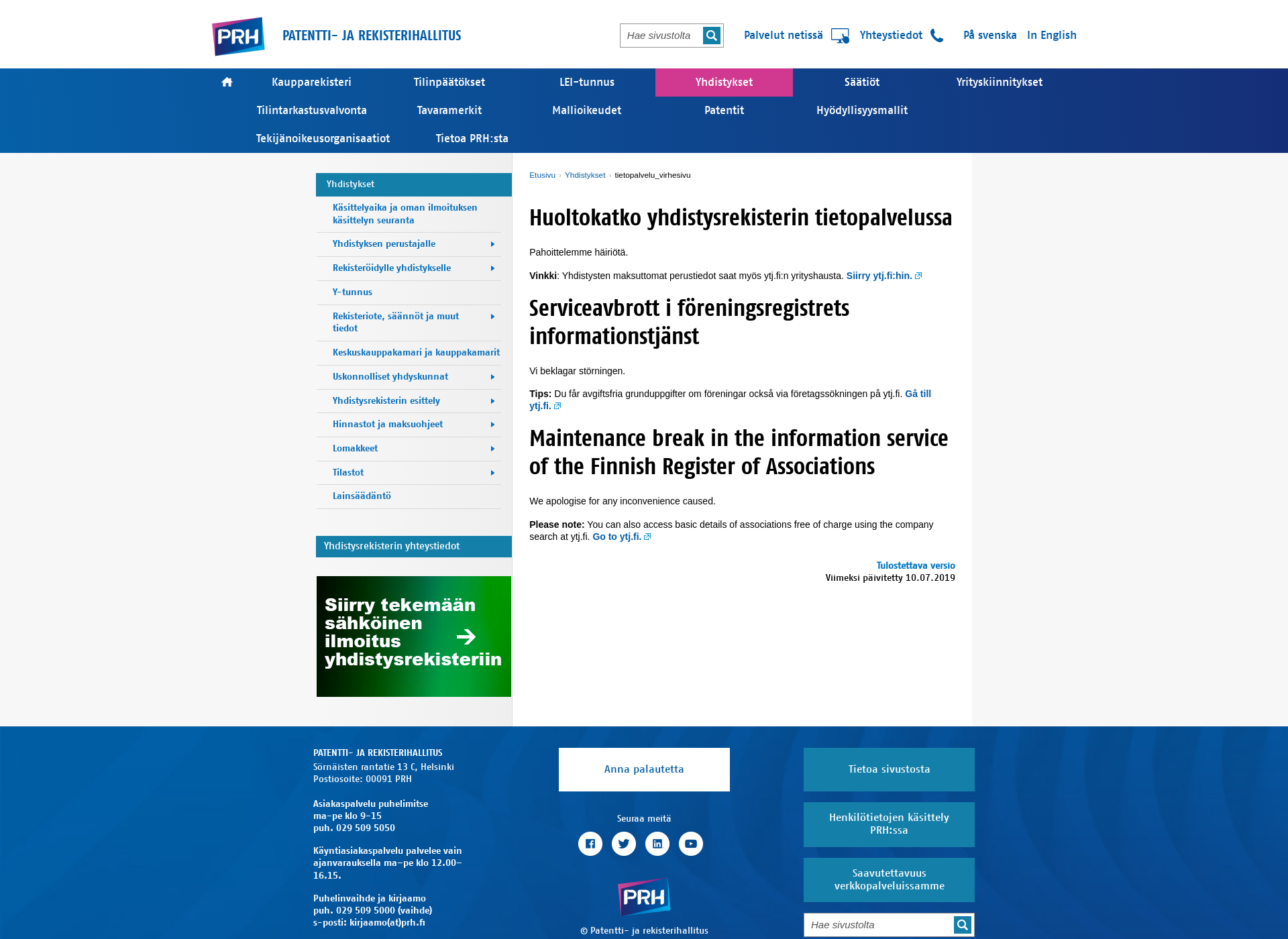 Screenshot for yhdistysrekisteri.fi