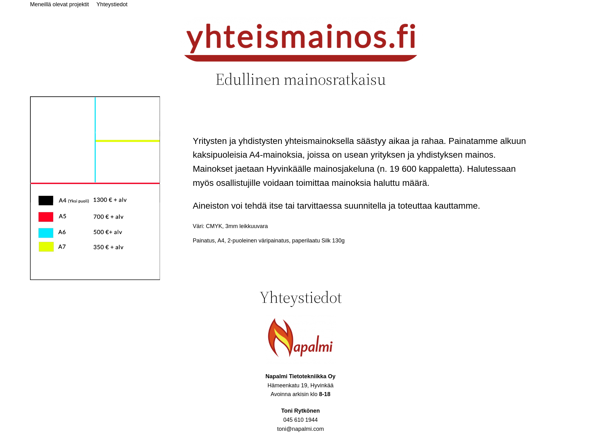 Skärmdump för yhteismainos.fi