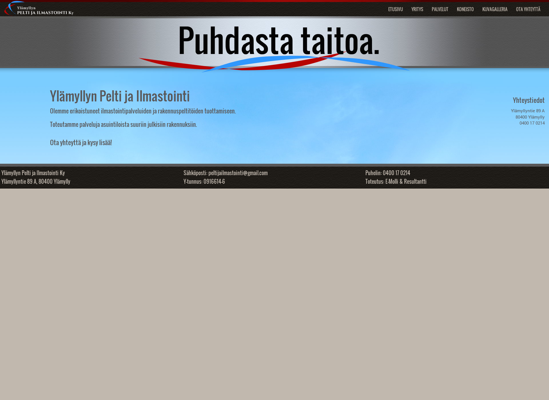 Skärmdump för ylamyllynpeltijailmastointi.fi