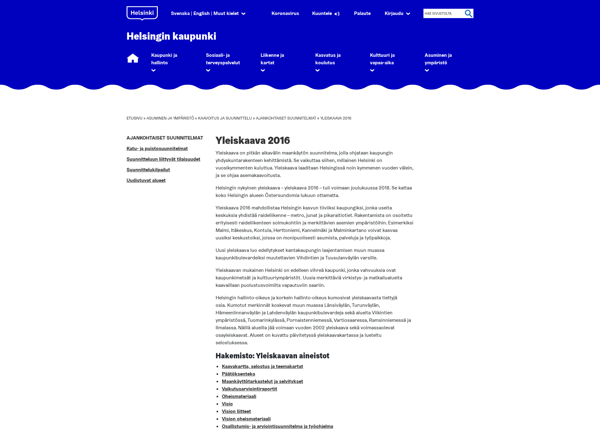 Skärmdump för yleiskaava.fi