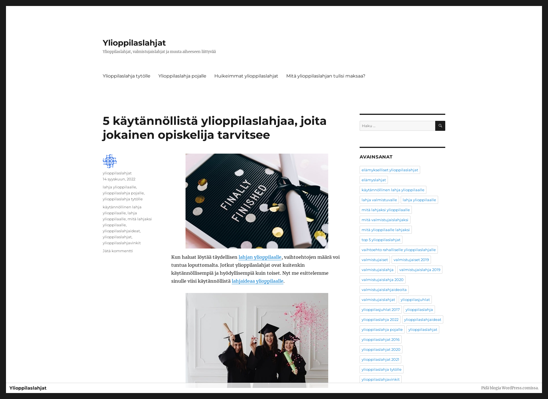 Skärmdump för ylioppilaslahjat.fi