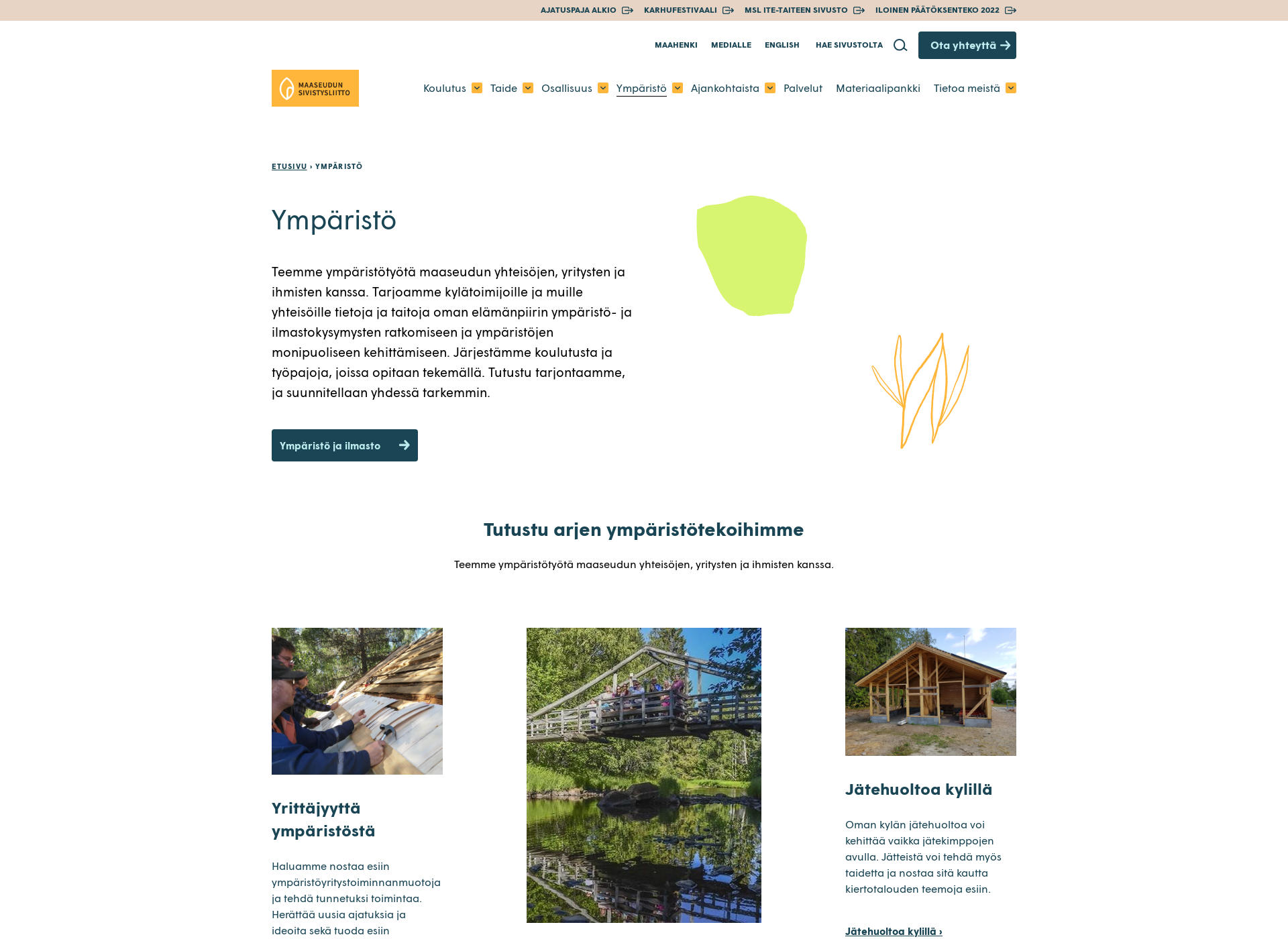 Skärmdump för ymparistosivistys.fi