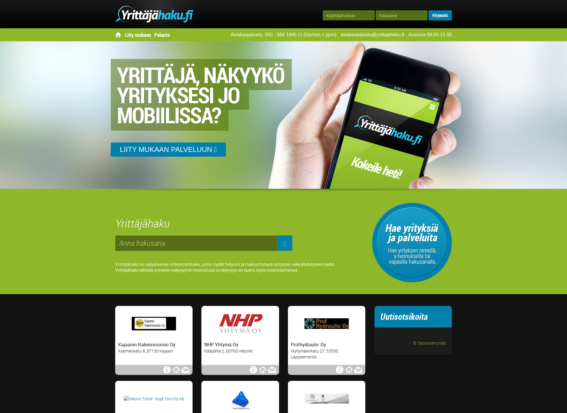 Screenshot for yrittajahaku.fi