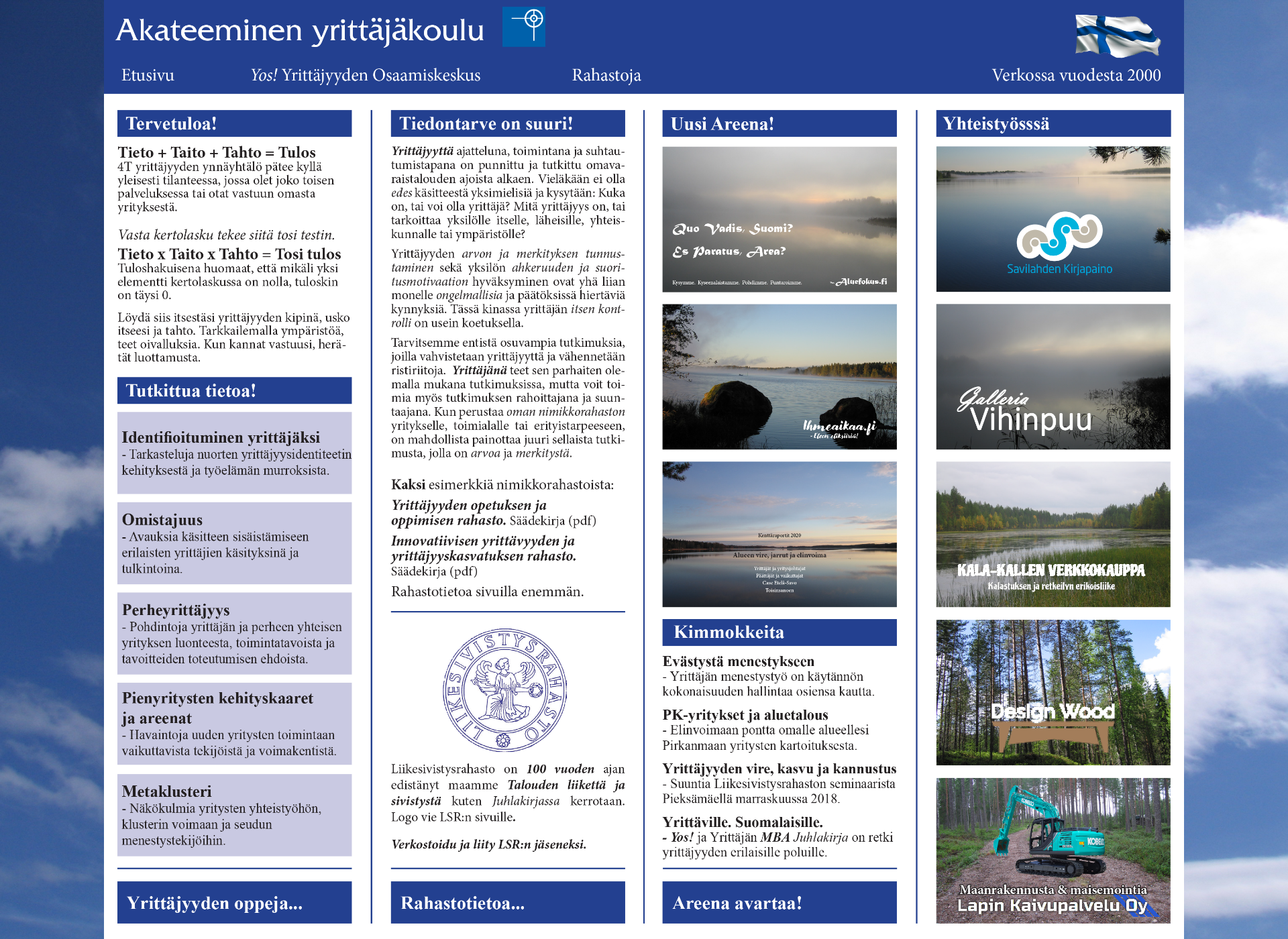 Skärmdump för yrittajakoulu.fi