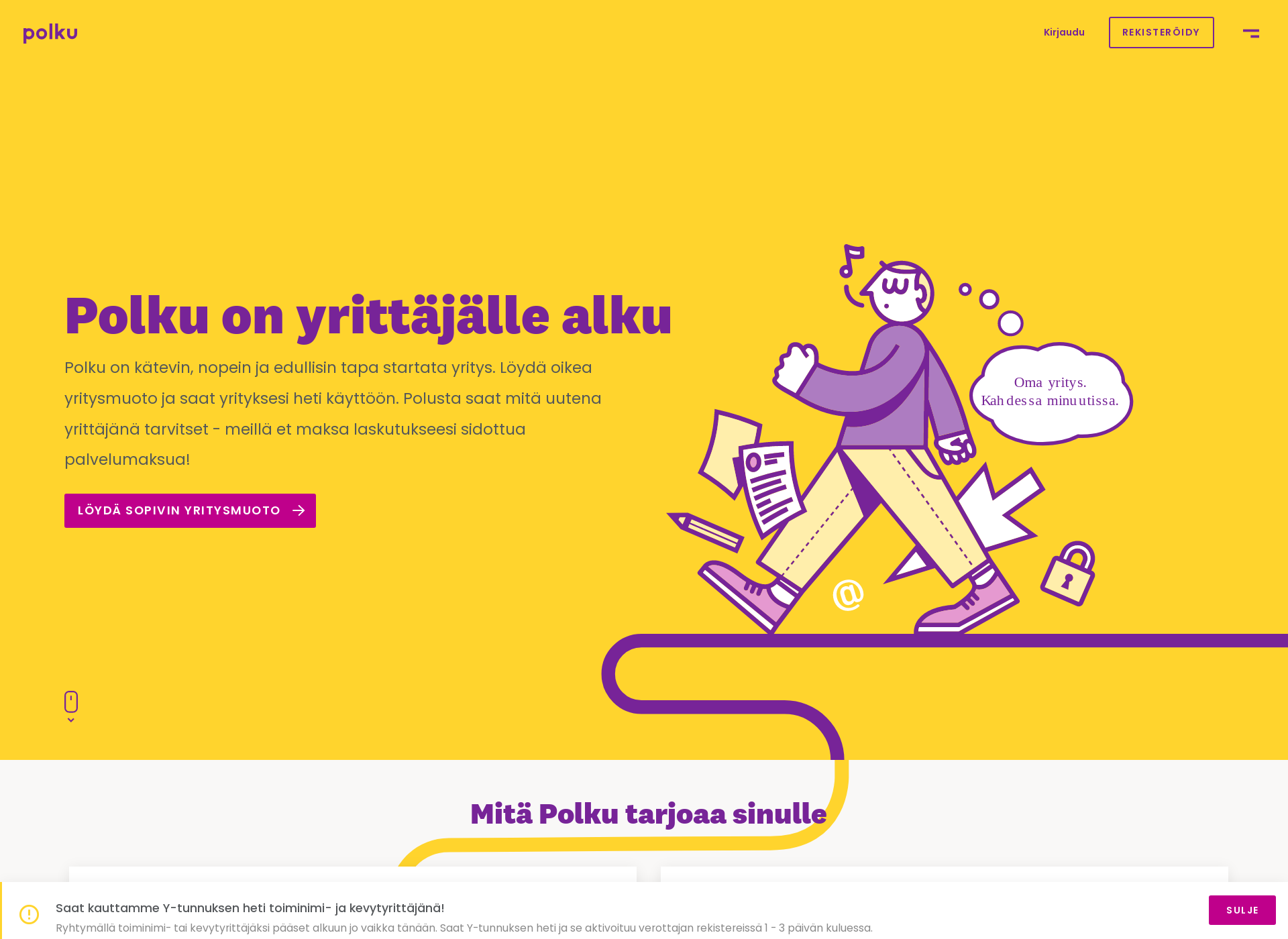 Skärmdump för yrittajanpolku.fi