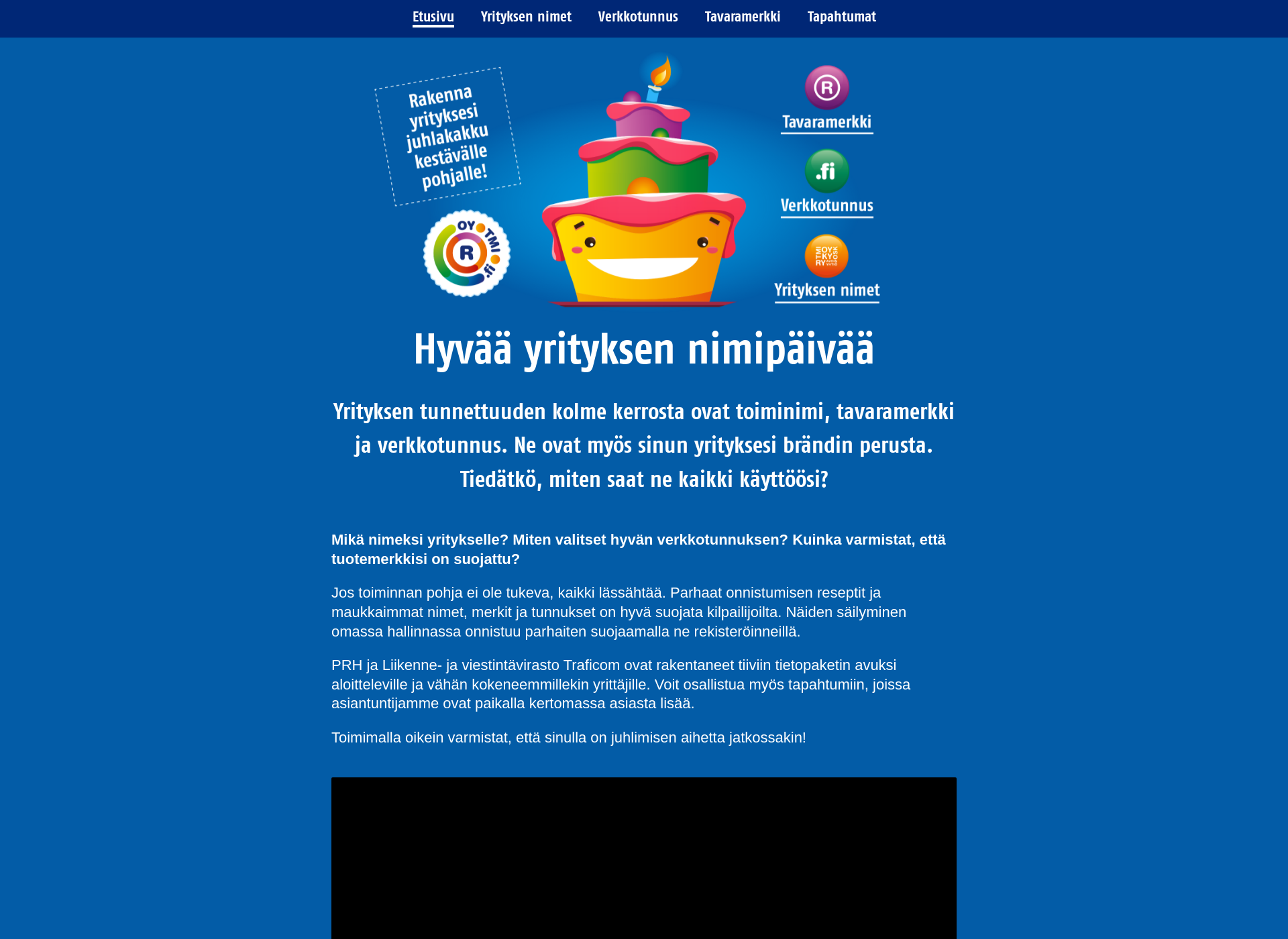 Skärmdump för yrityksennimipaiva.fi