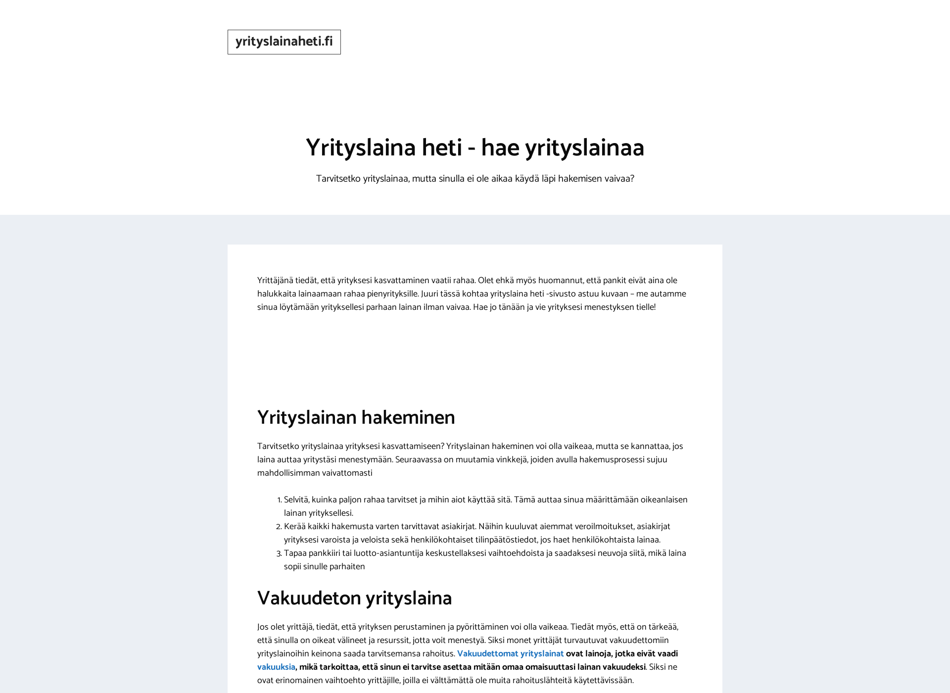 Näyttökuva yrityslainaheti.fi