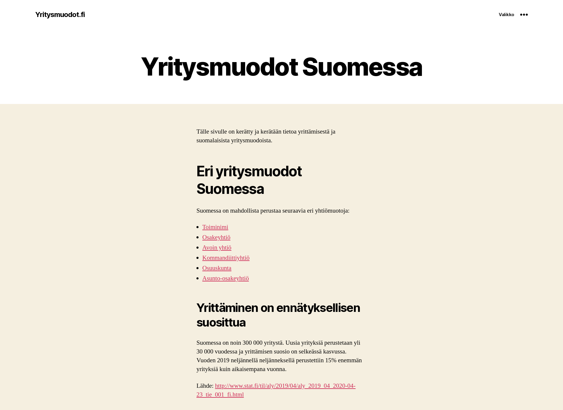 Skärmdump för yritysmuodot.fi