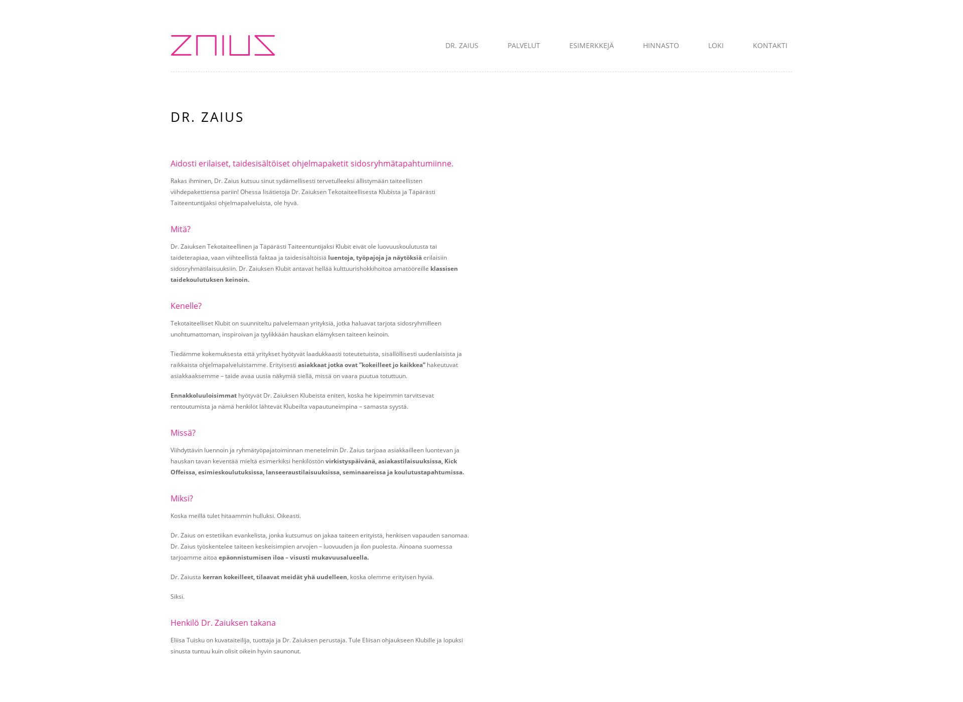Skärmdump för zaius.fi
