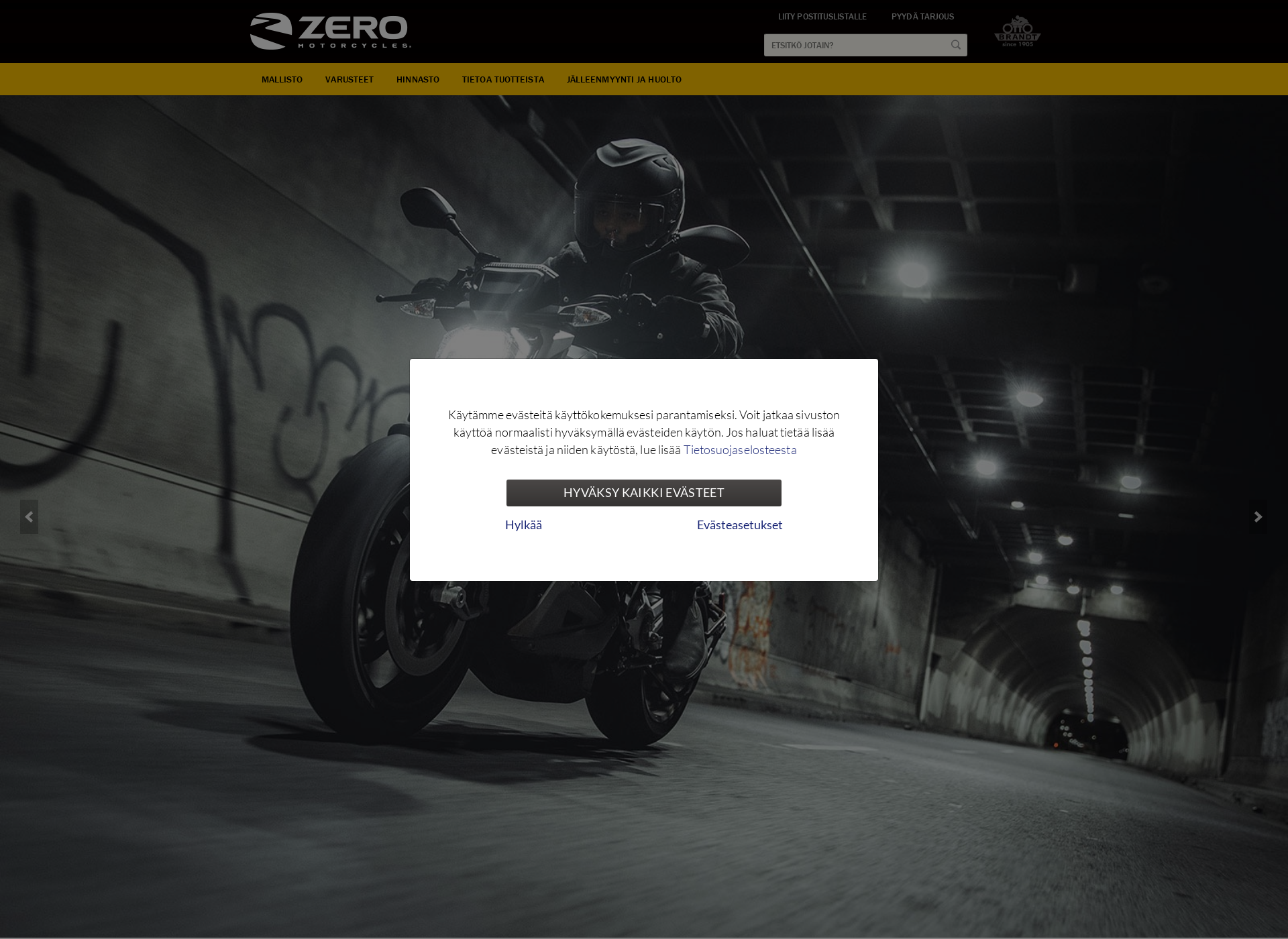 Skärmdump för zeromotorcycles.fi
